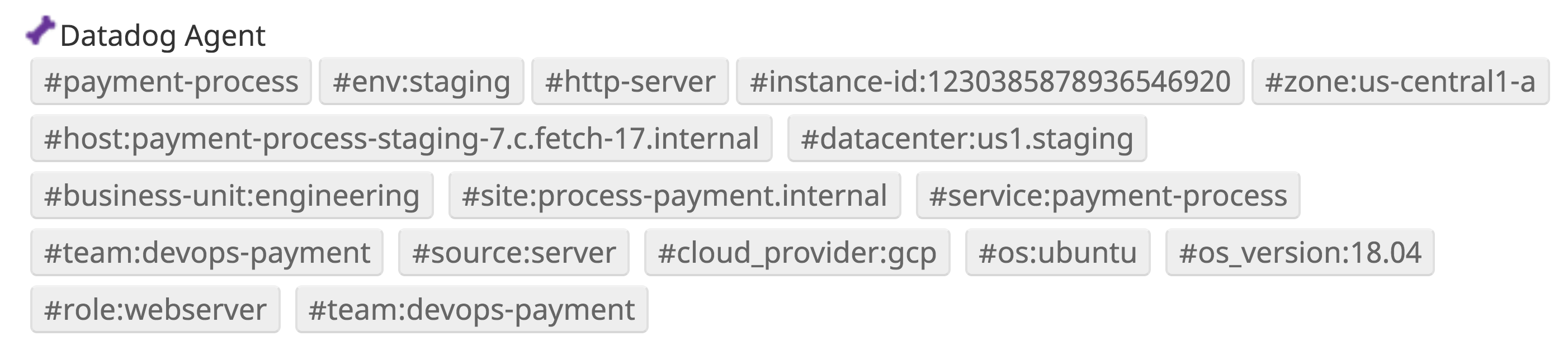 Tags collected by the Agent