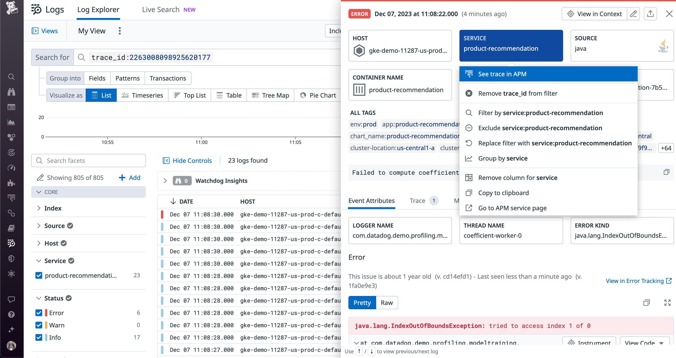 Pivot to related from logs