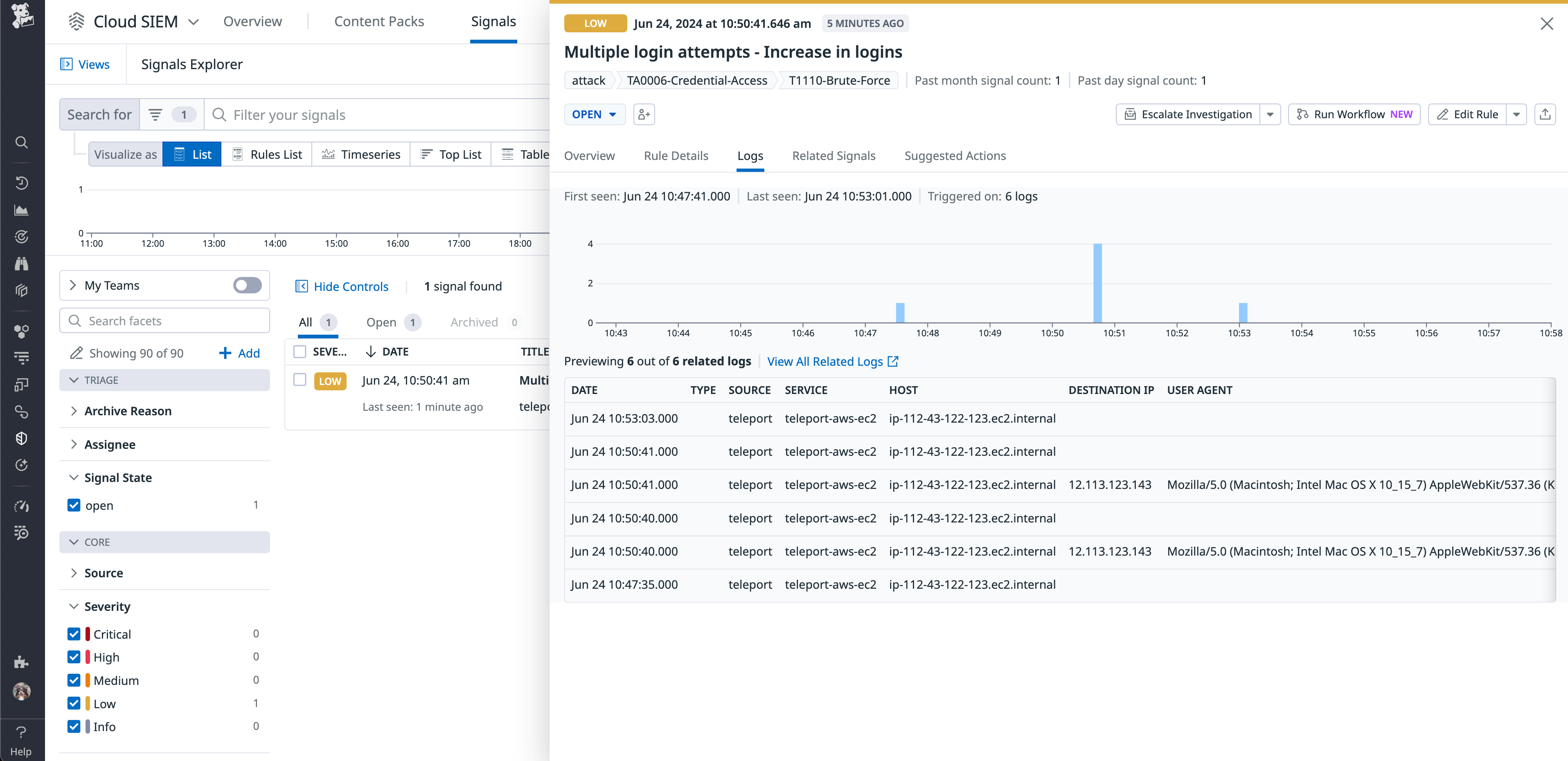 Teleport Cloud SIEM signal