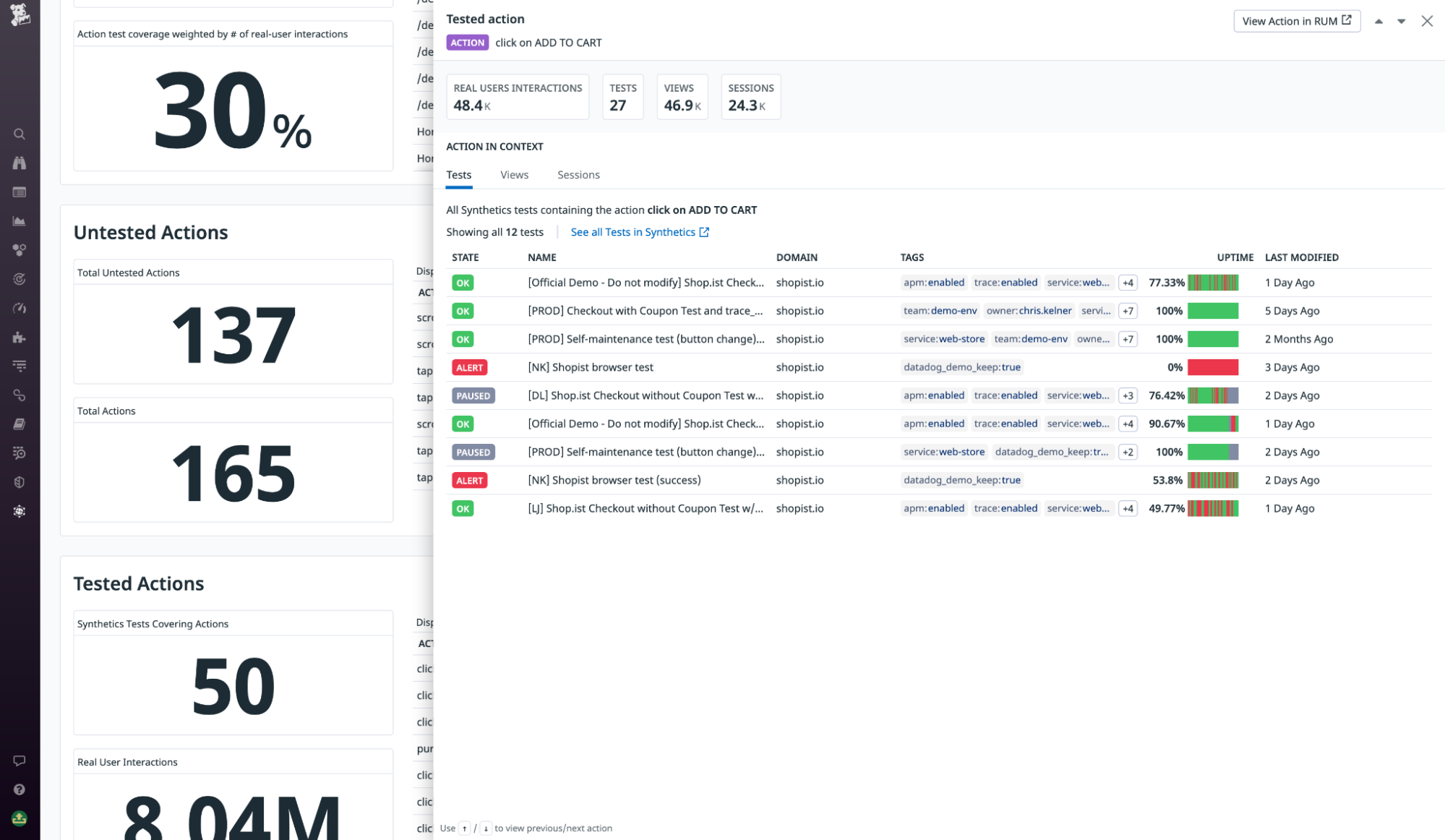 Quickly surface all the relevant tests for a given user action in the Test Coverage side panel.