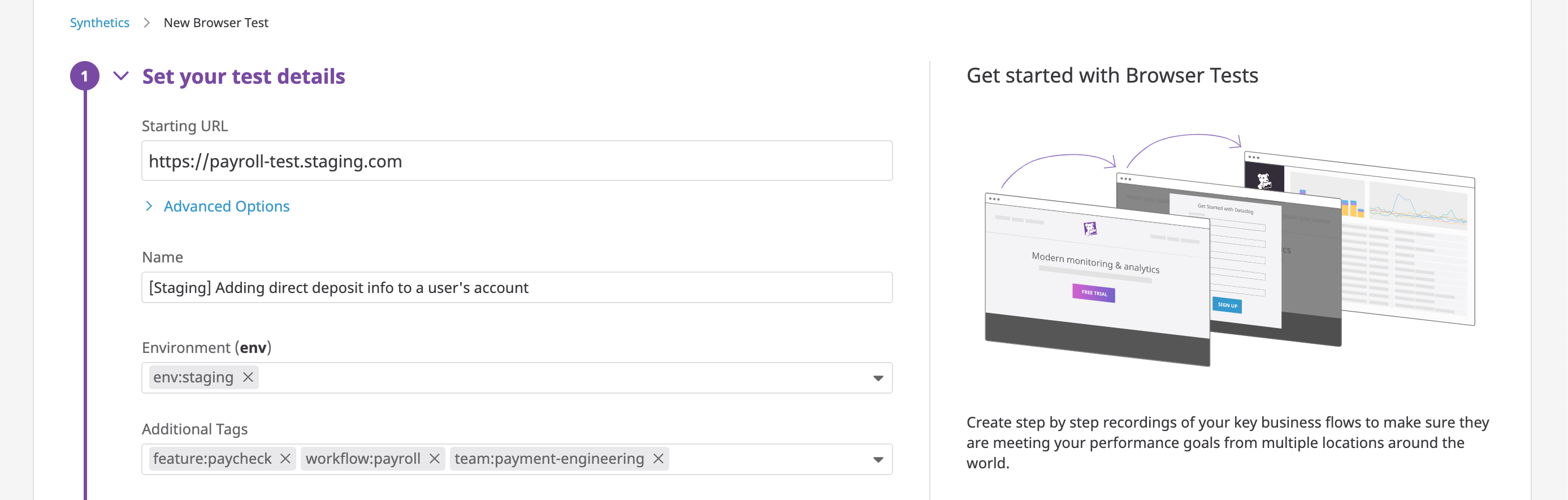 Organize tests by tags and environment