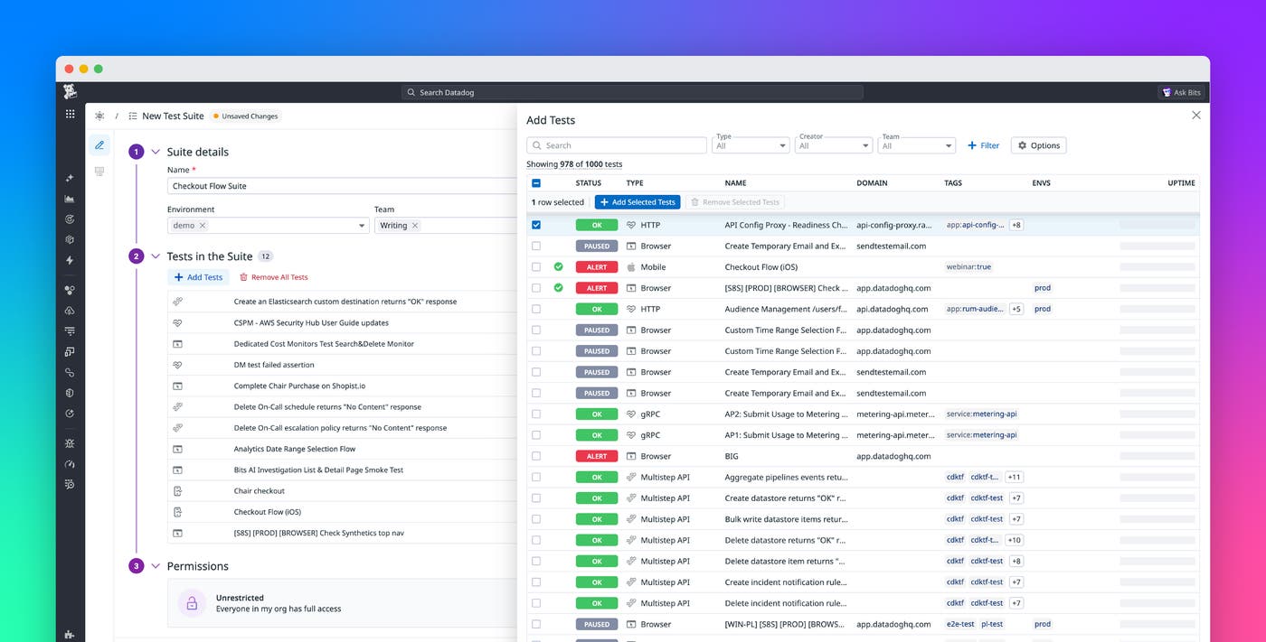 Get organized, actionable insights from complex test environments with Datadog Test Suites Get organized, actionable insights from complex test environments with Datadog Test Suites