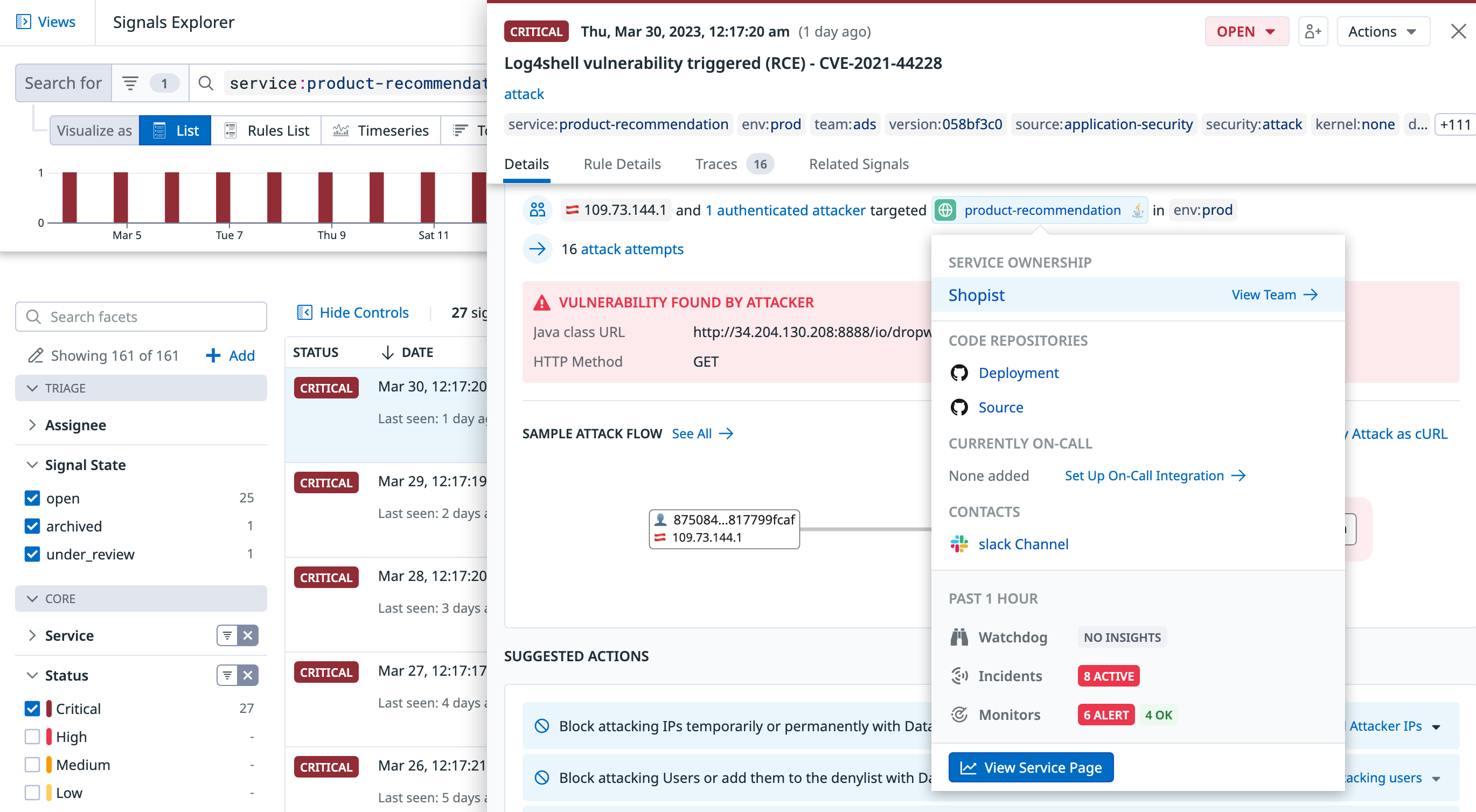 Datadog App and API Protection provides information about service teams