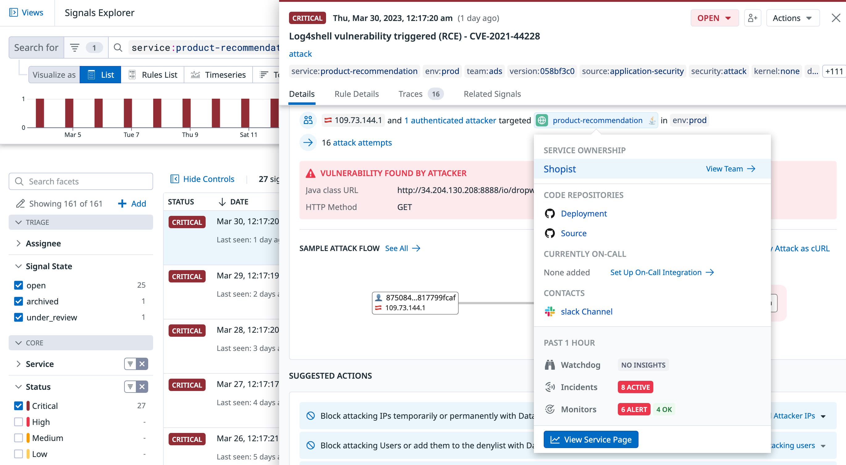 Datadog App and API Protection provides information about service teams Datadog App and API Protection provides information about service teams