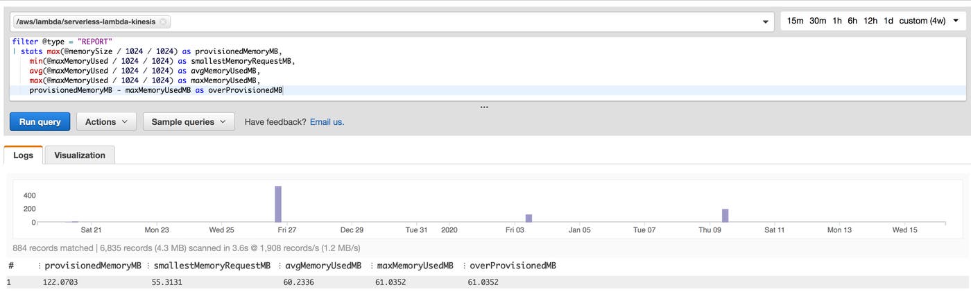 Use AWS CloudWatch Insights to query data about your Lambda functions. Use AWS CloudWatch Insights to query data about your Lambda functions.