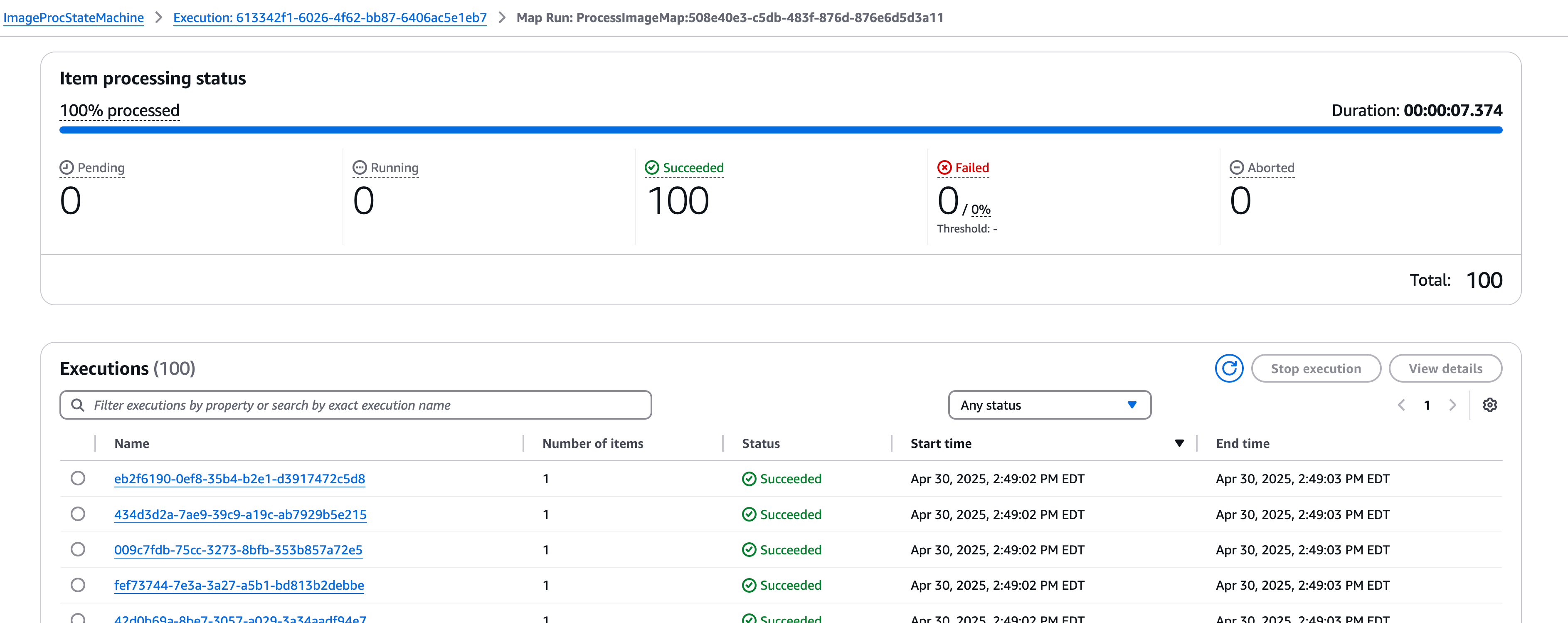 Workflow activity within the AWS Console.
