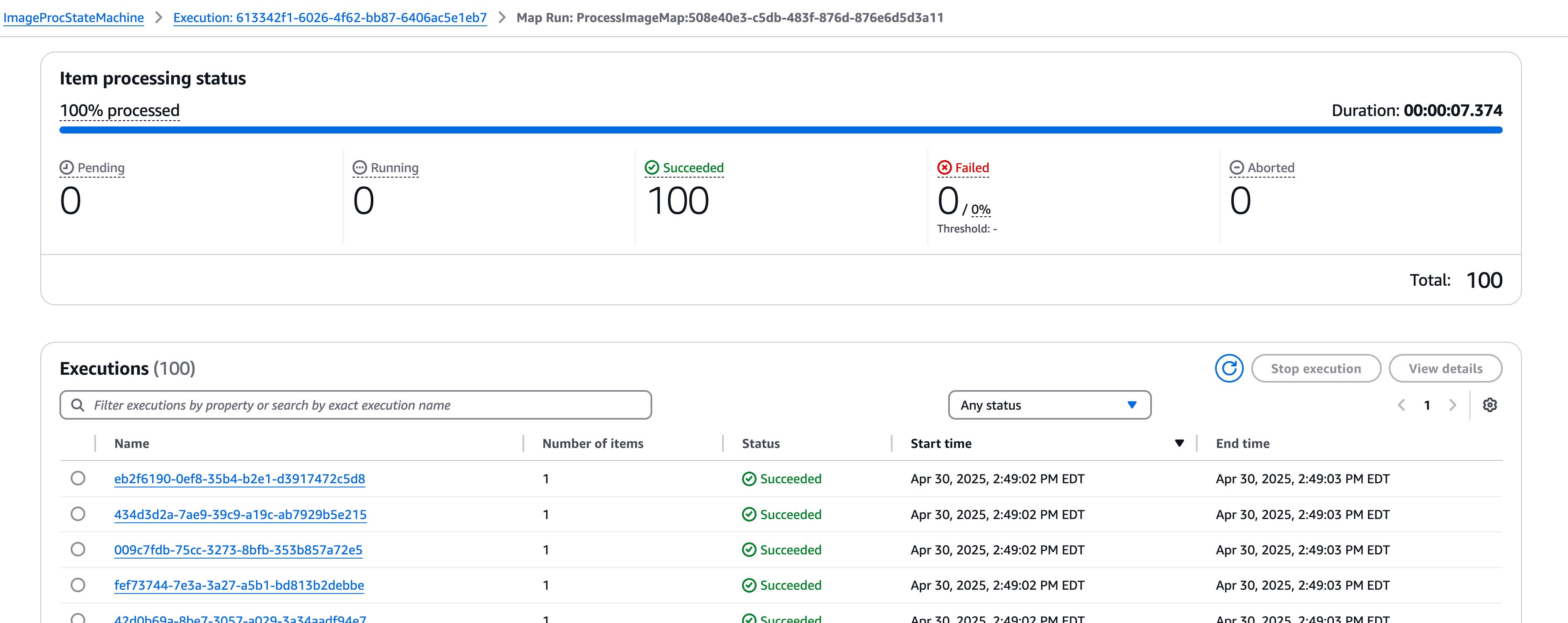 Workflow activity within the AWS Console. Workflow activity within the AWS Console.