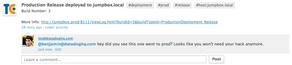 Share TeamCity events or performance metrics with @notifications