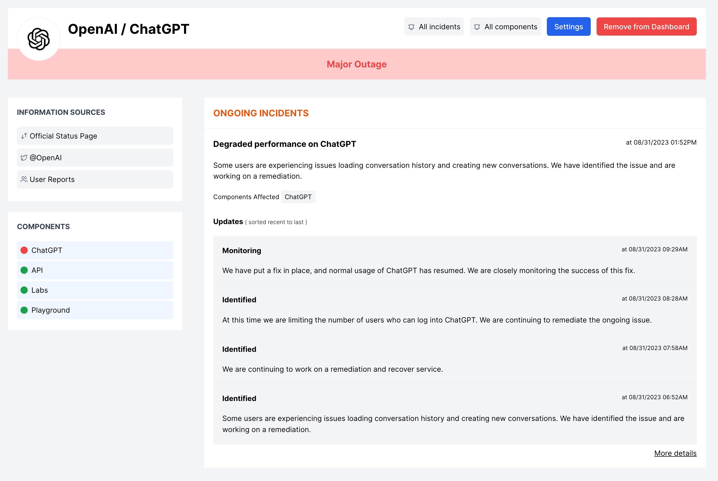 Pivot to IsDown to learn more about outages