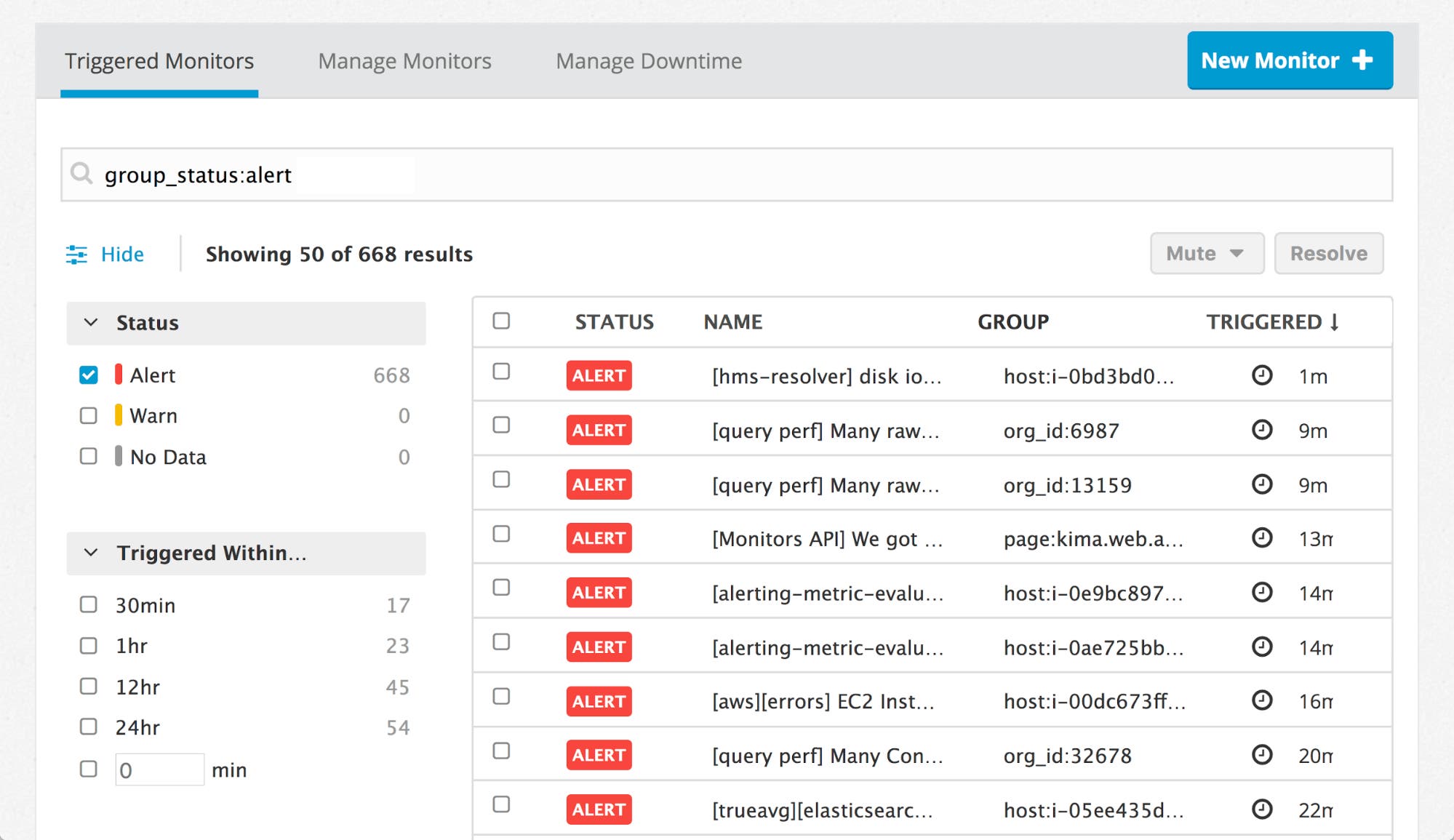 Triggered monitors page Triggered monitors page
