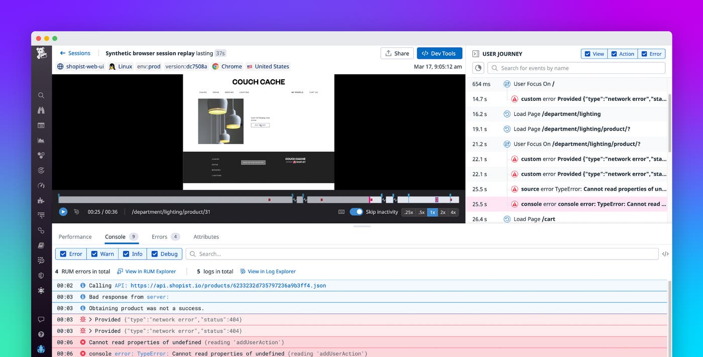 Troubleshoot directly from any replay with Browser Dev Tools Troubleshoot directly from any replay with Browser Dev Tools