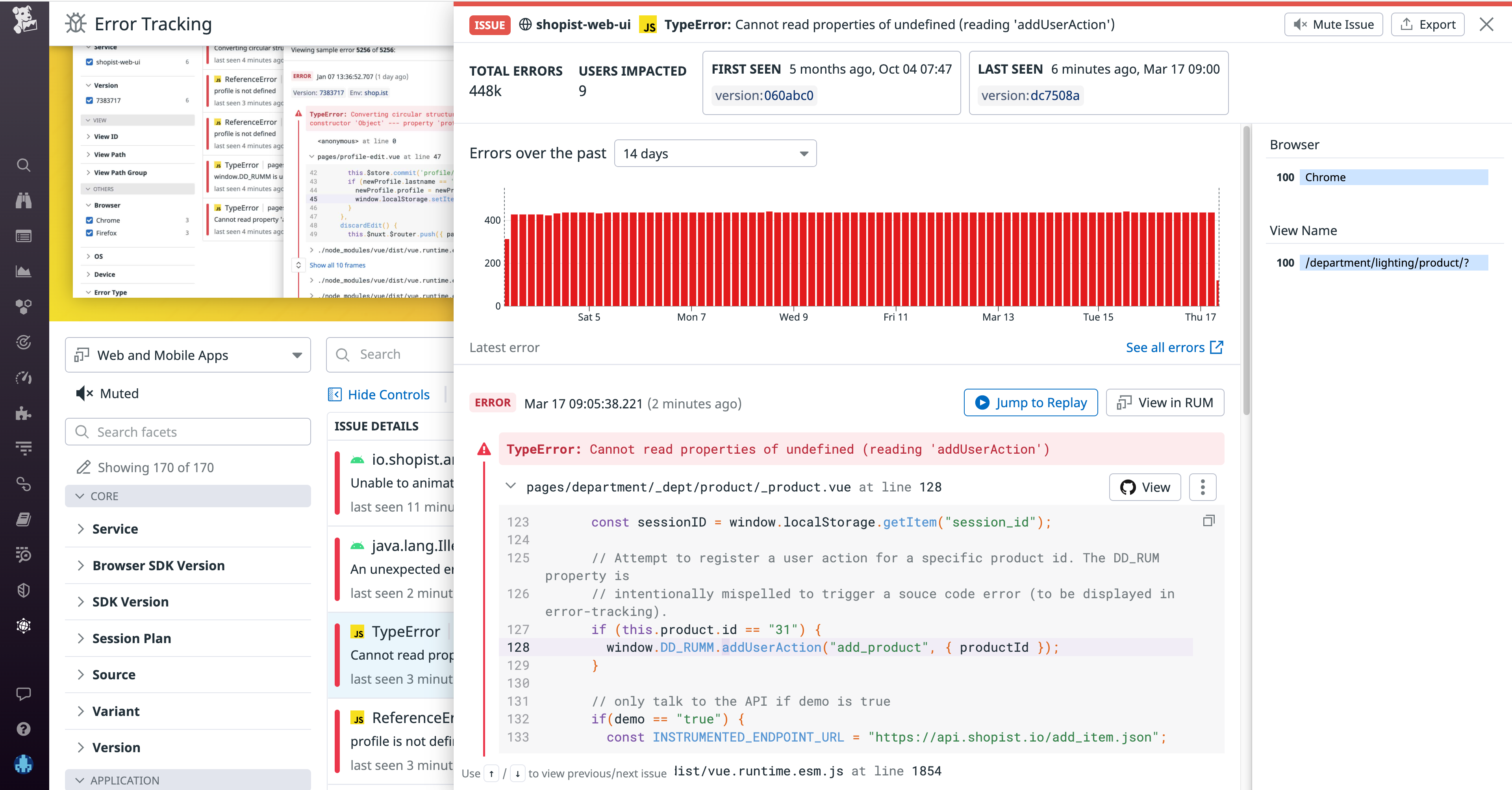 Pivot to Session Replay from Error Tracking