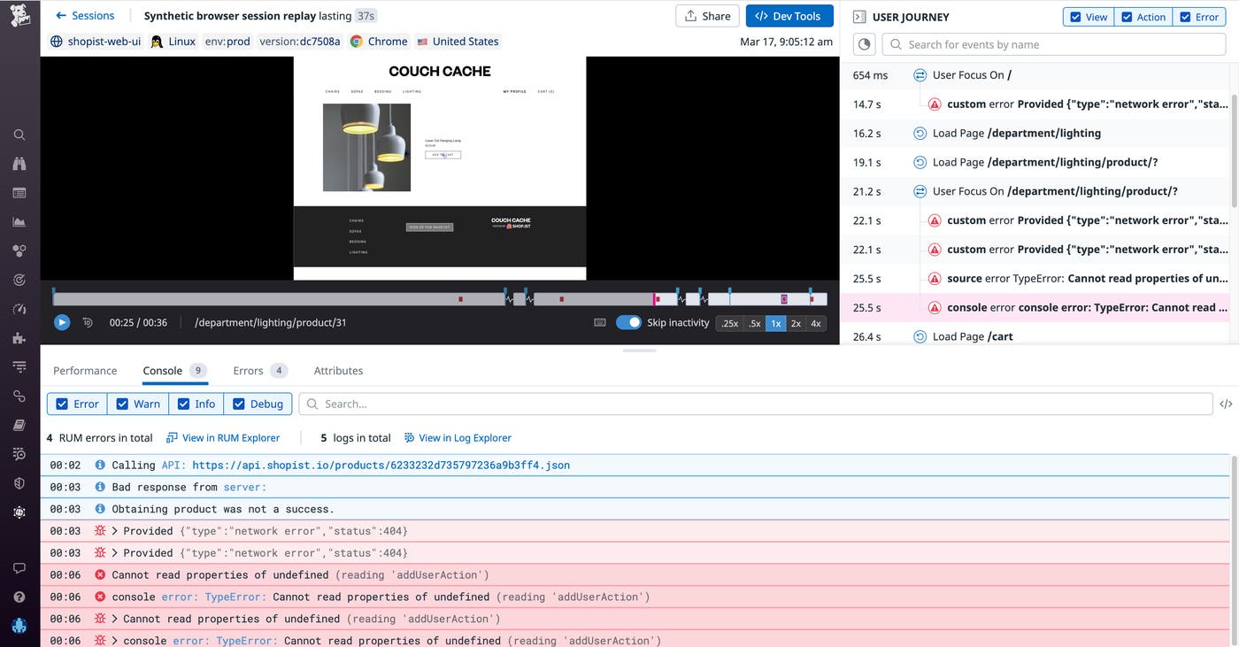 View error logs in the console tab View error logs in the console tab