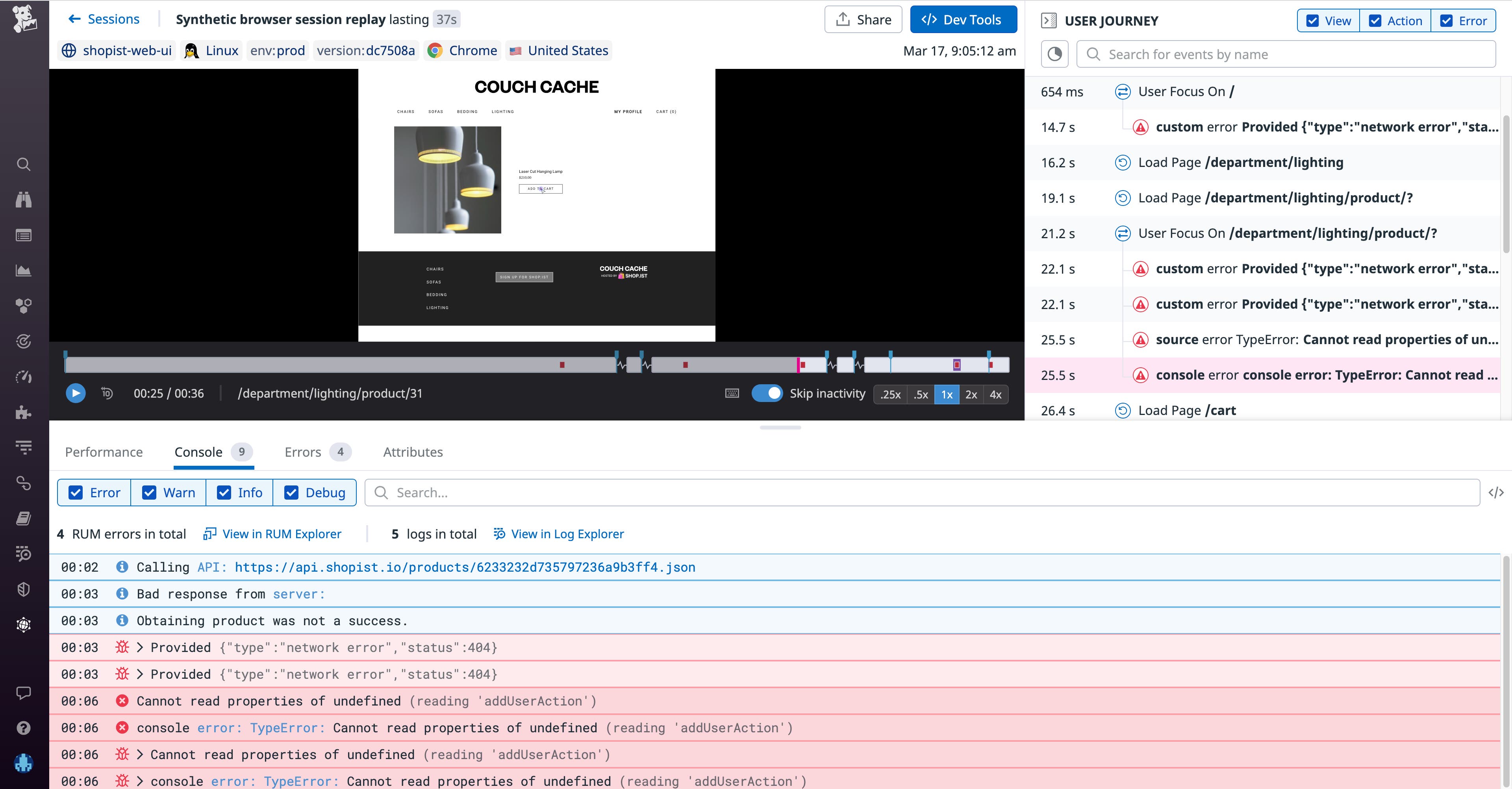 View error logs in the console tab View error logs in the console tab