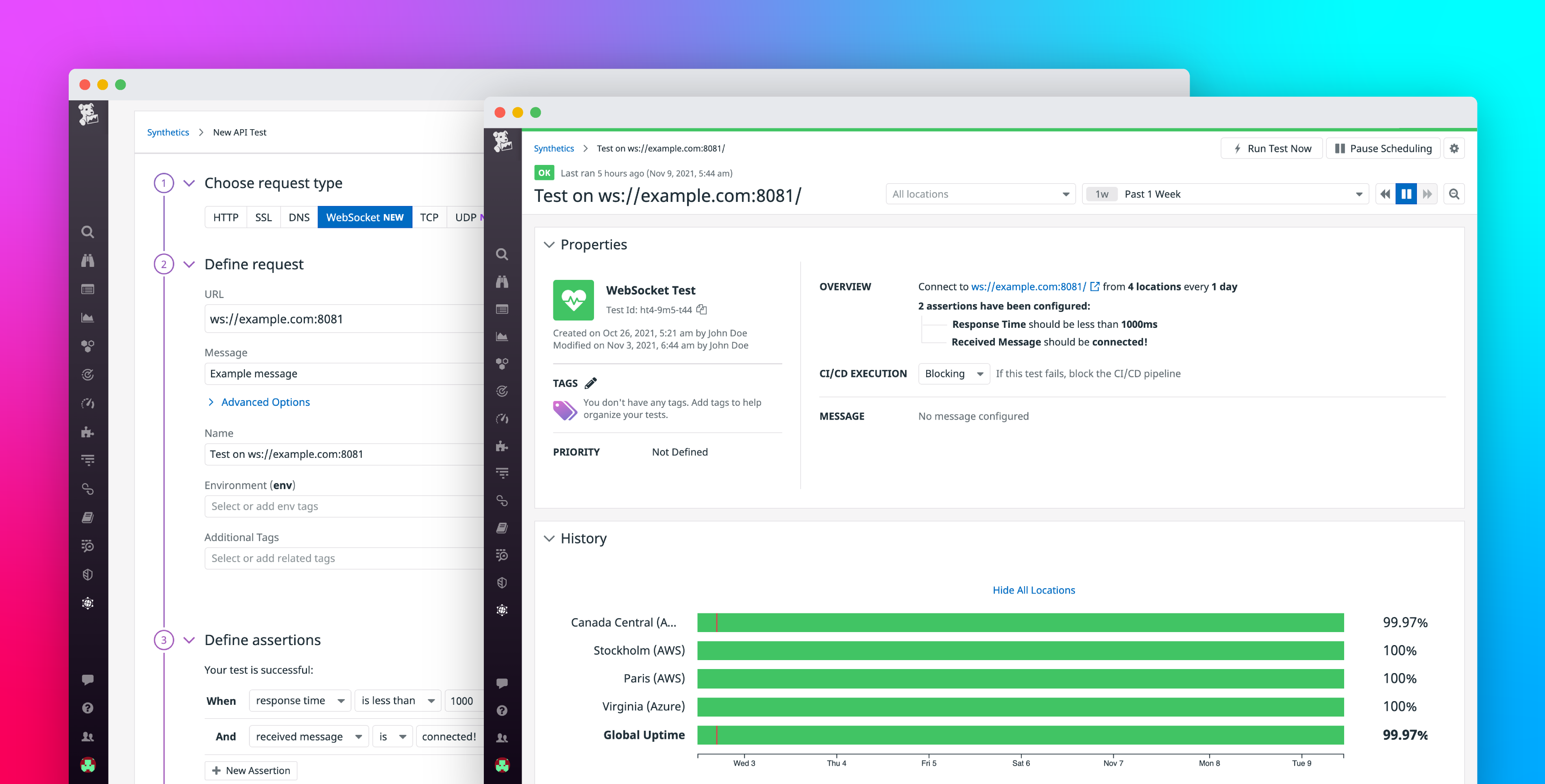 Run UDP and WebSocket API tests to monitor latency-critical applications