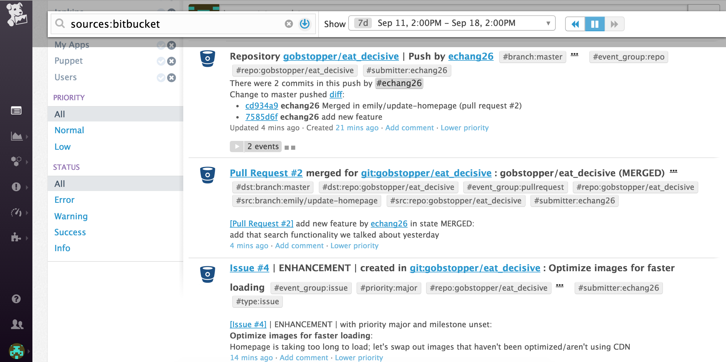 bitbucket datadog event stream