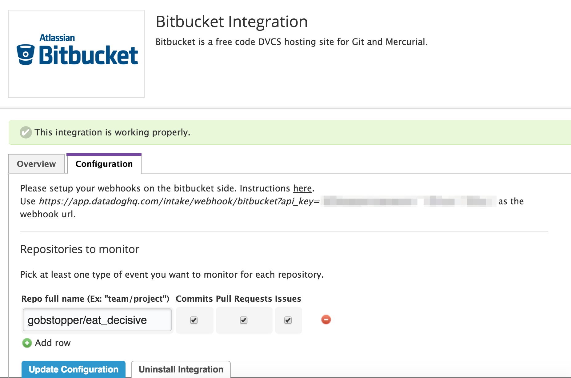 bitbucket config in Datadog