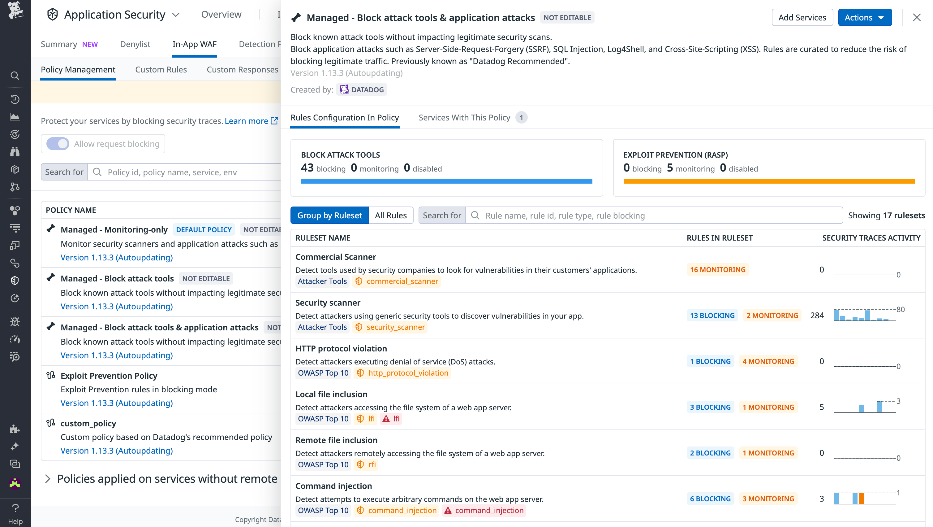 In-App WAF policy in Datadog AAP