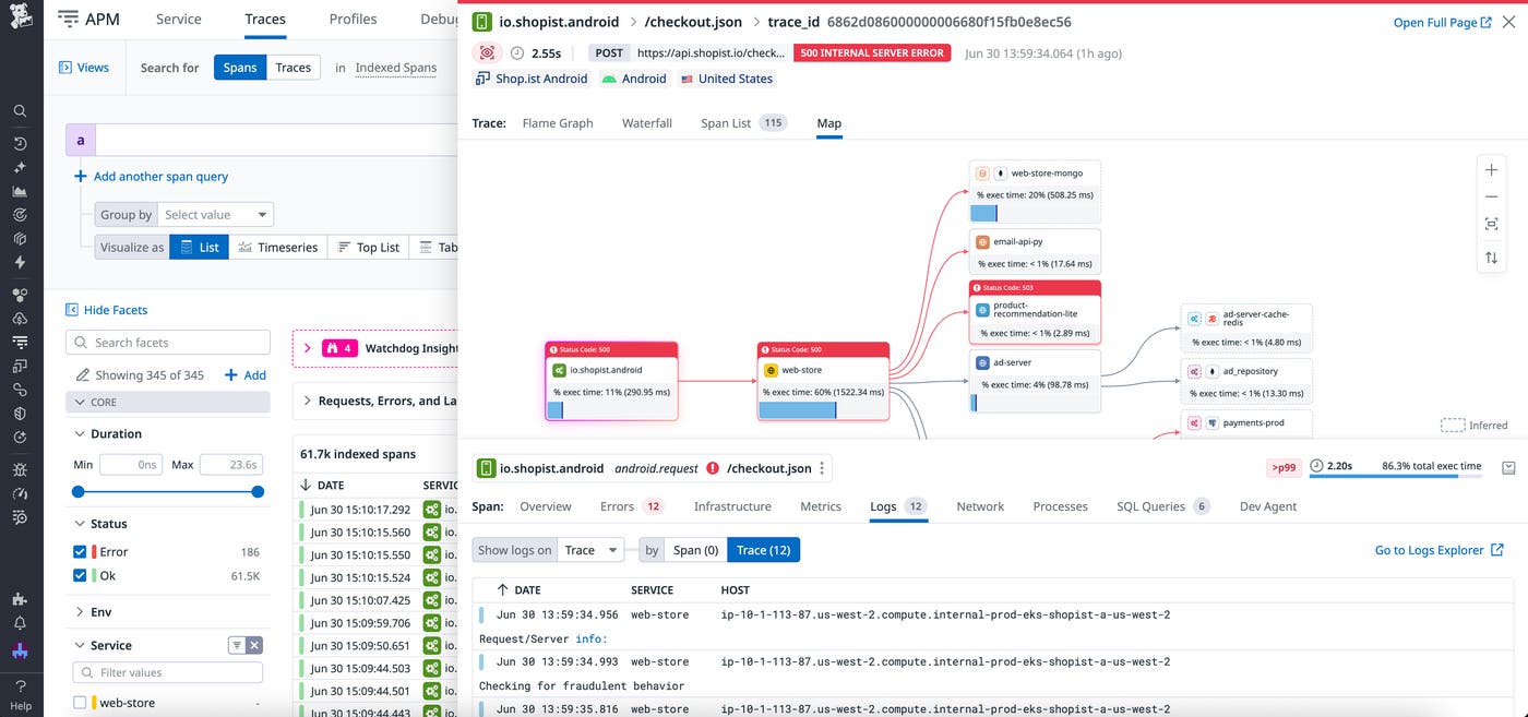 View logs associated with a distributed trace. View logs associated with a distributed trace.