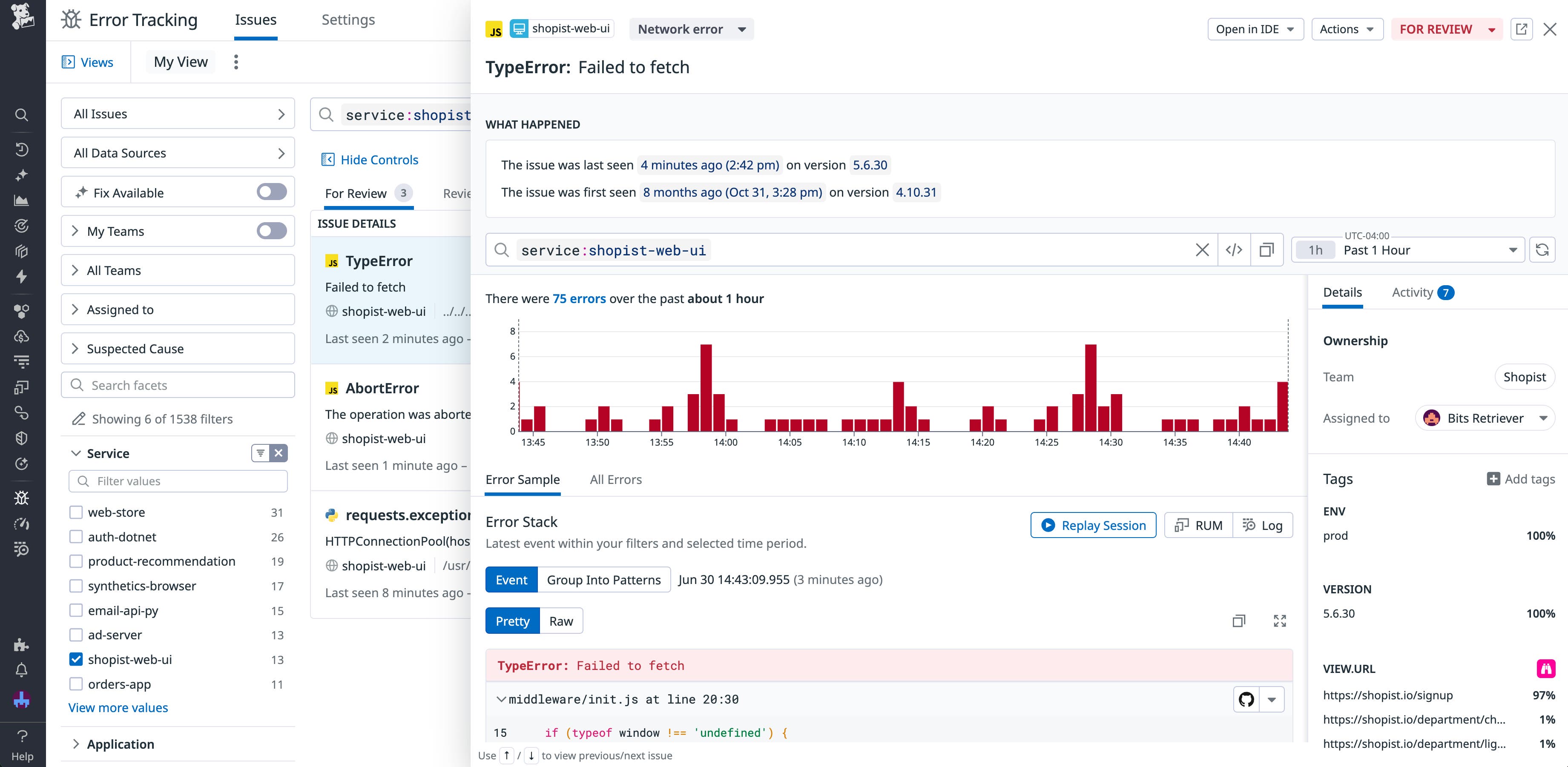 Datadog Error Tracking aggregates frontend errors into issues. Datadog Error Tracking aggregates frontend errors into issues.