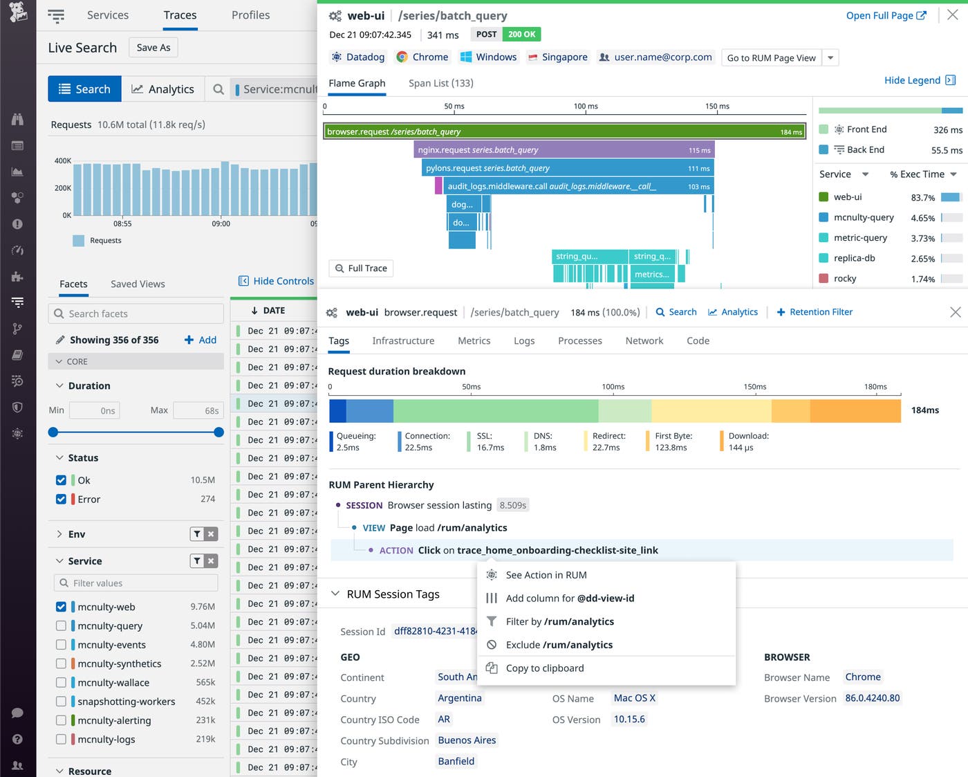 Datadog unifies APM and RUM data. Datadog unifies APM and RUM data.