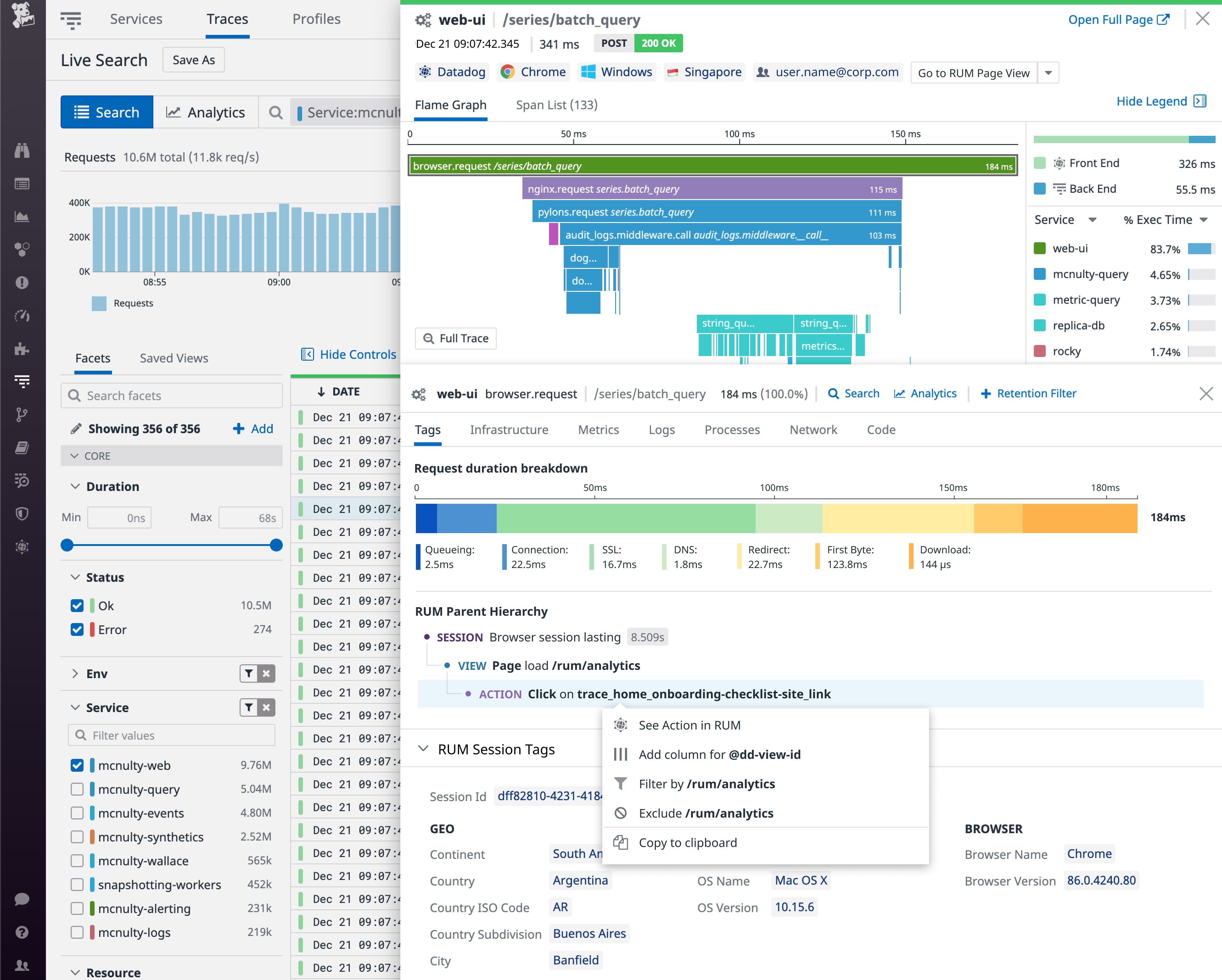 Datadog unifies APM and RUM data. Datadog unifies APM and RUM data.