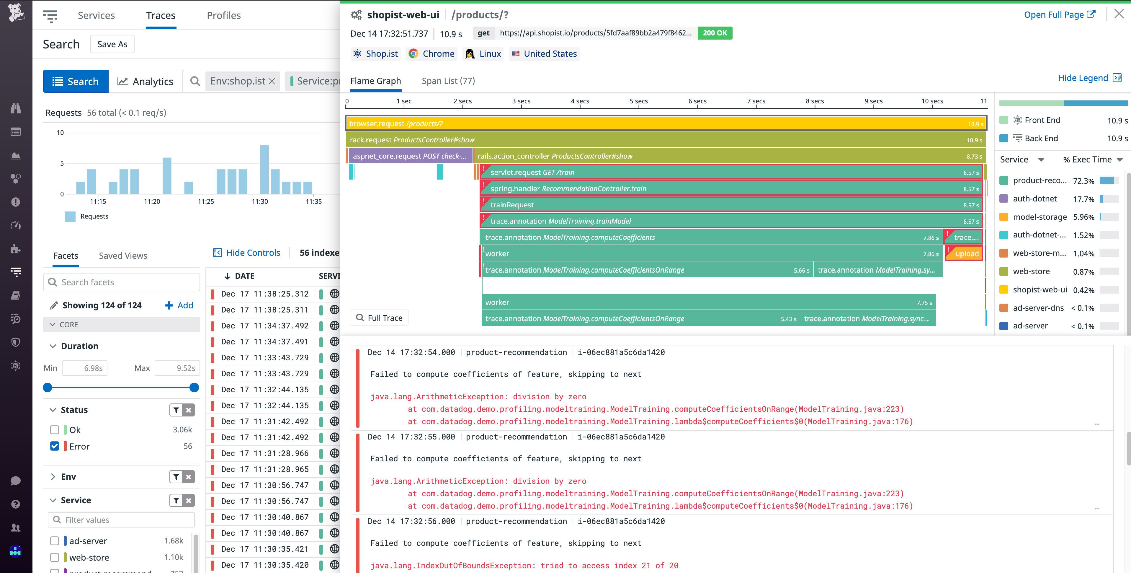 View logs associated with a distributed trace.