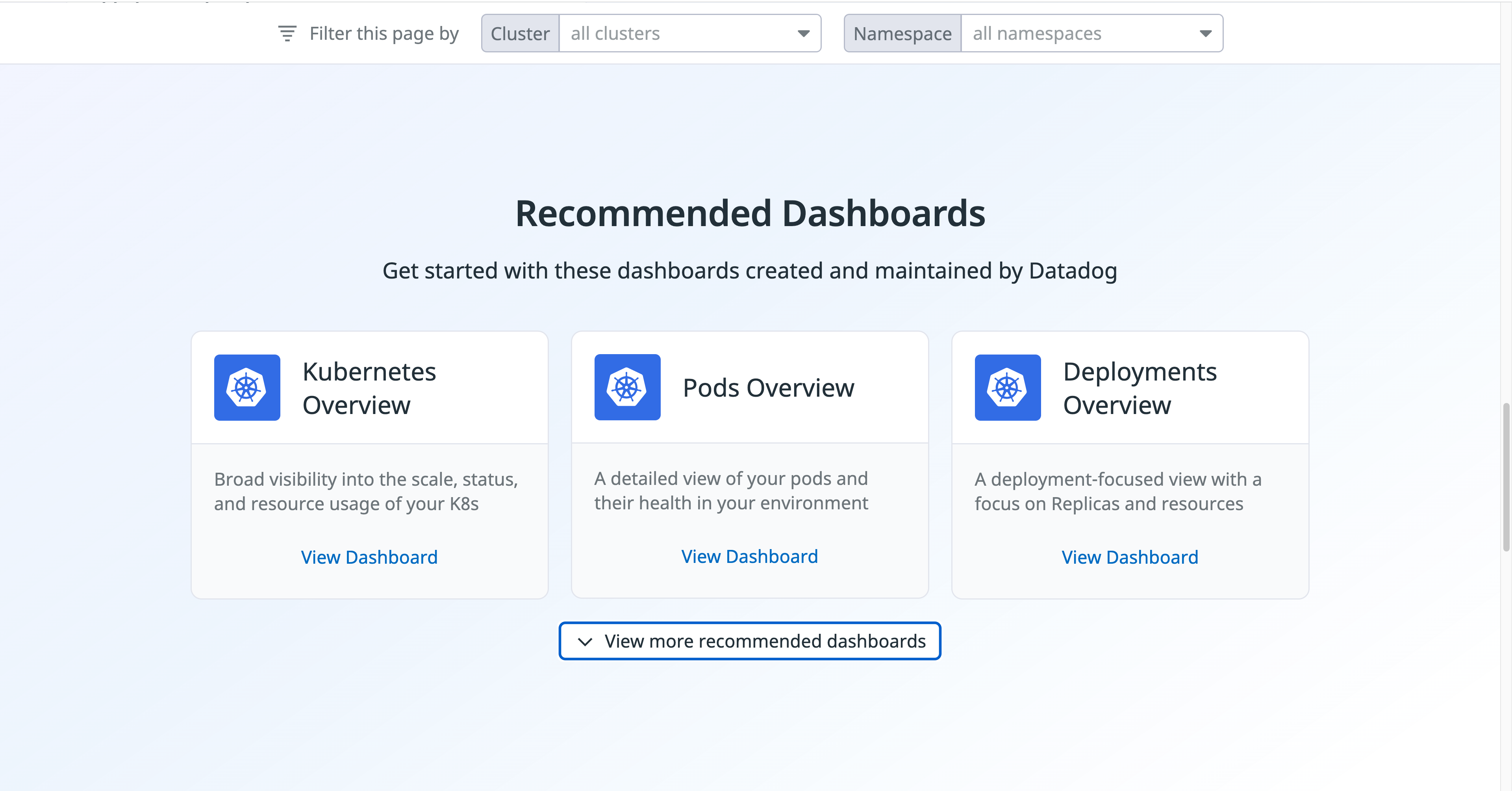 View relevant dashboards