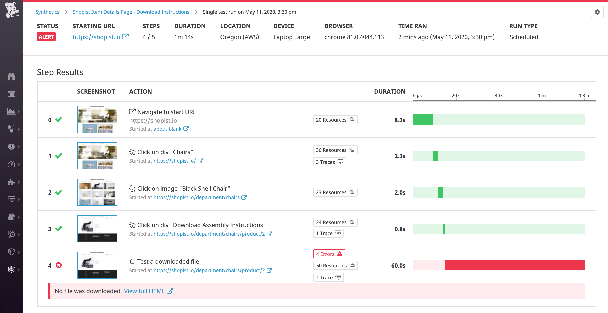 The test failed at the last step as no file was downloaded