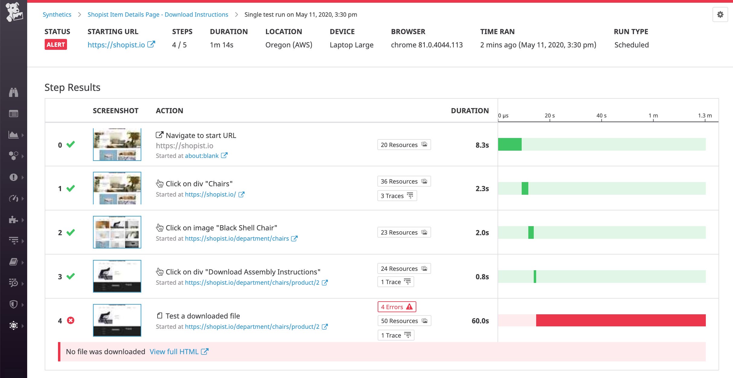 The test failed at the last step as no file was downloaded The test failed at the last step as no file was downloaded