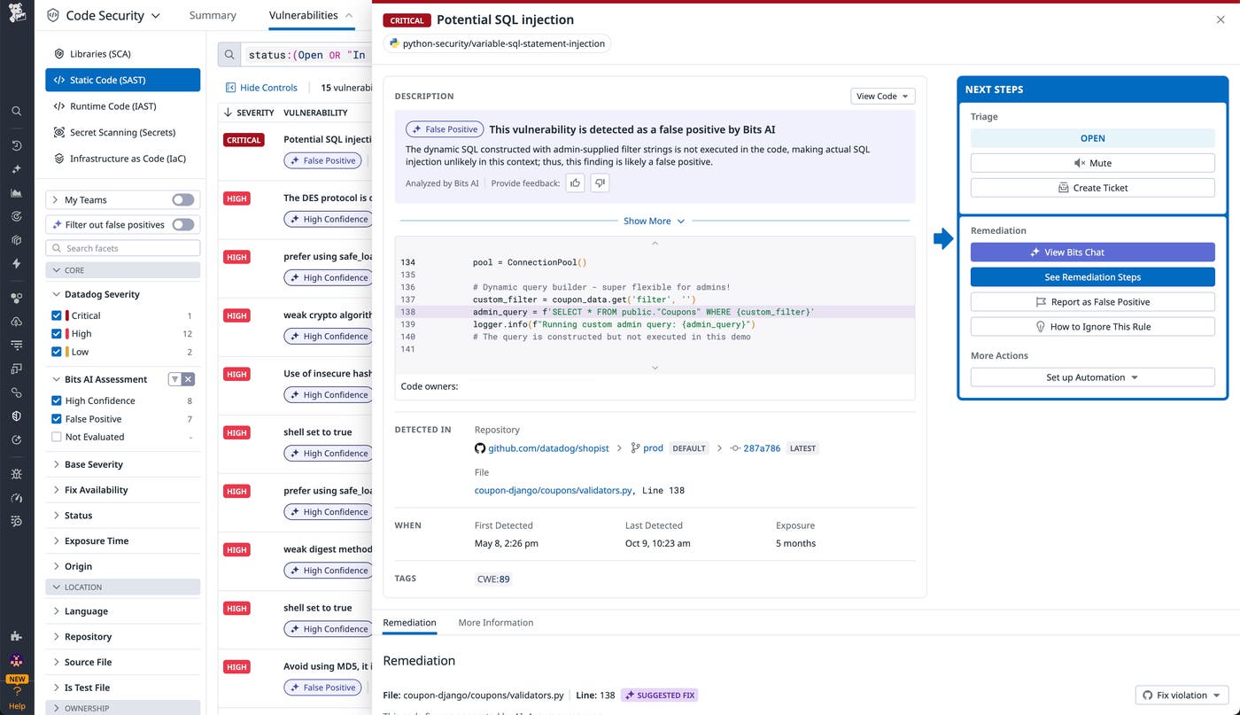 Screenshot showing a potential SQL injection security vulnerability Screenshot showing a potential SQL injection security vulnerability