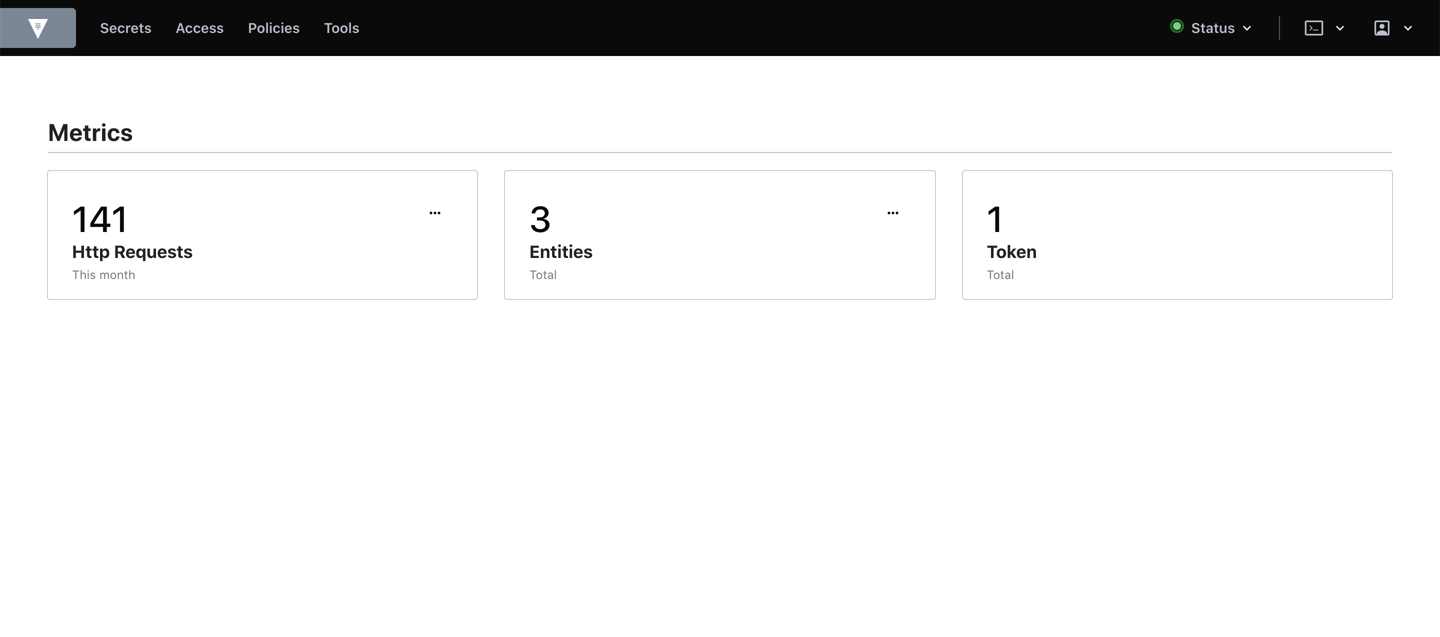 The Metrics view gives you a high-level overview of the health of your Vault cluster.
