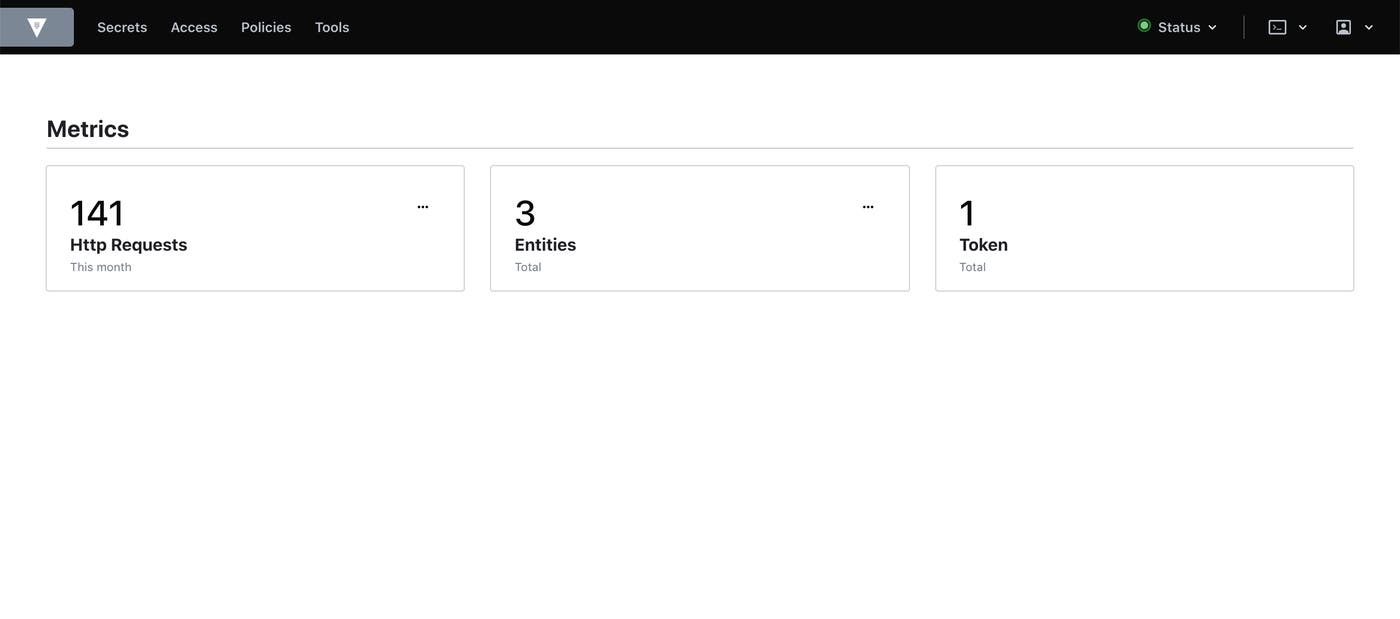 The Metrics view gives you a high-level overview of the health of your Vault cluster. The Metrics view gives you a high-level overview of the health of your Vault cluster.