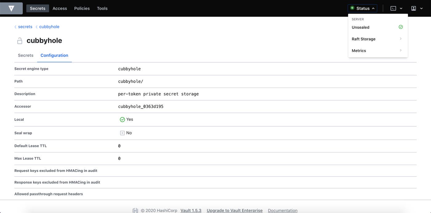 Use the Vault UI to view your secrets, access controls, policies, and more. Use the Vault UI to view your secrets, access controls, policies, and more.