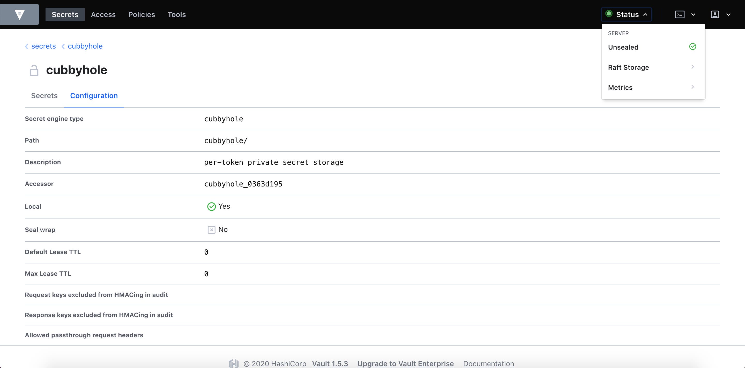 Use the Vault UI to view your secrets, access controls, policies, and more. Use the Vault UI to view your secrets, access controls, policies, and more.