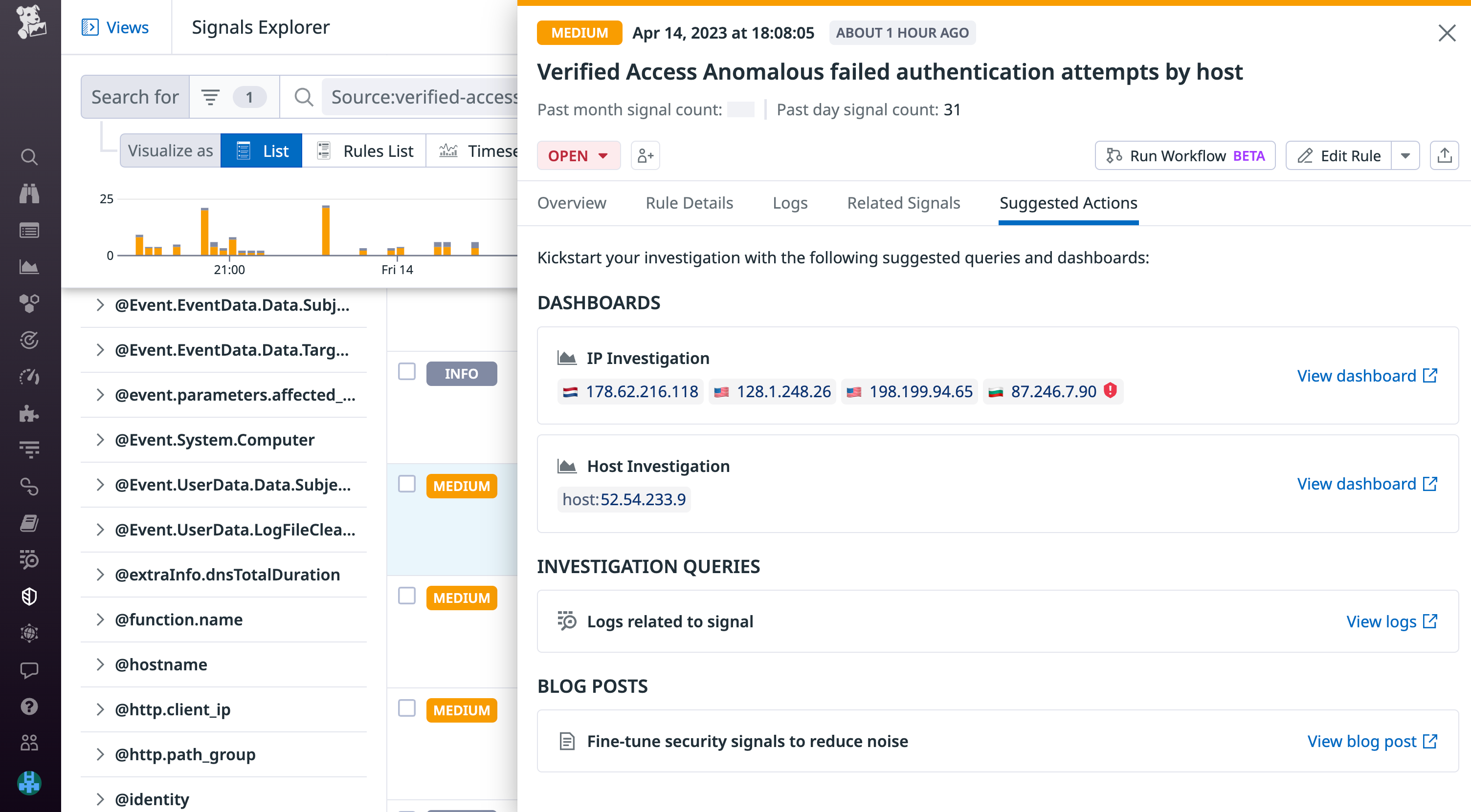 Choose to investigate security signals in the Signals Explorer.