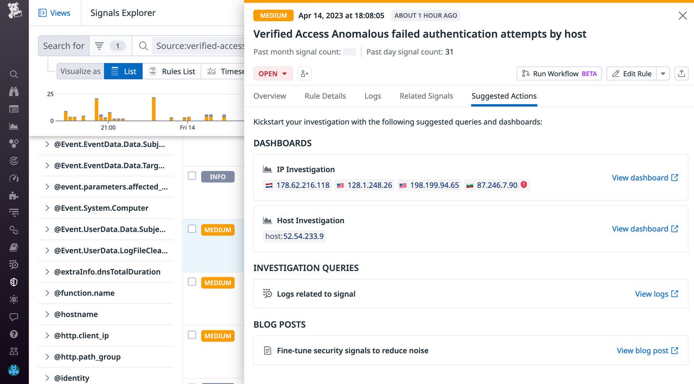 Choose to investigate security signals in the Signals Explorer. Choose to investigate security signals in the Signals Explorer.