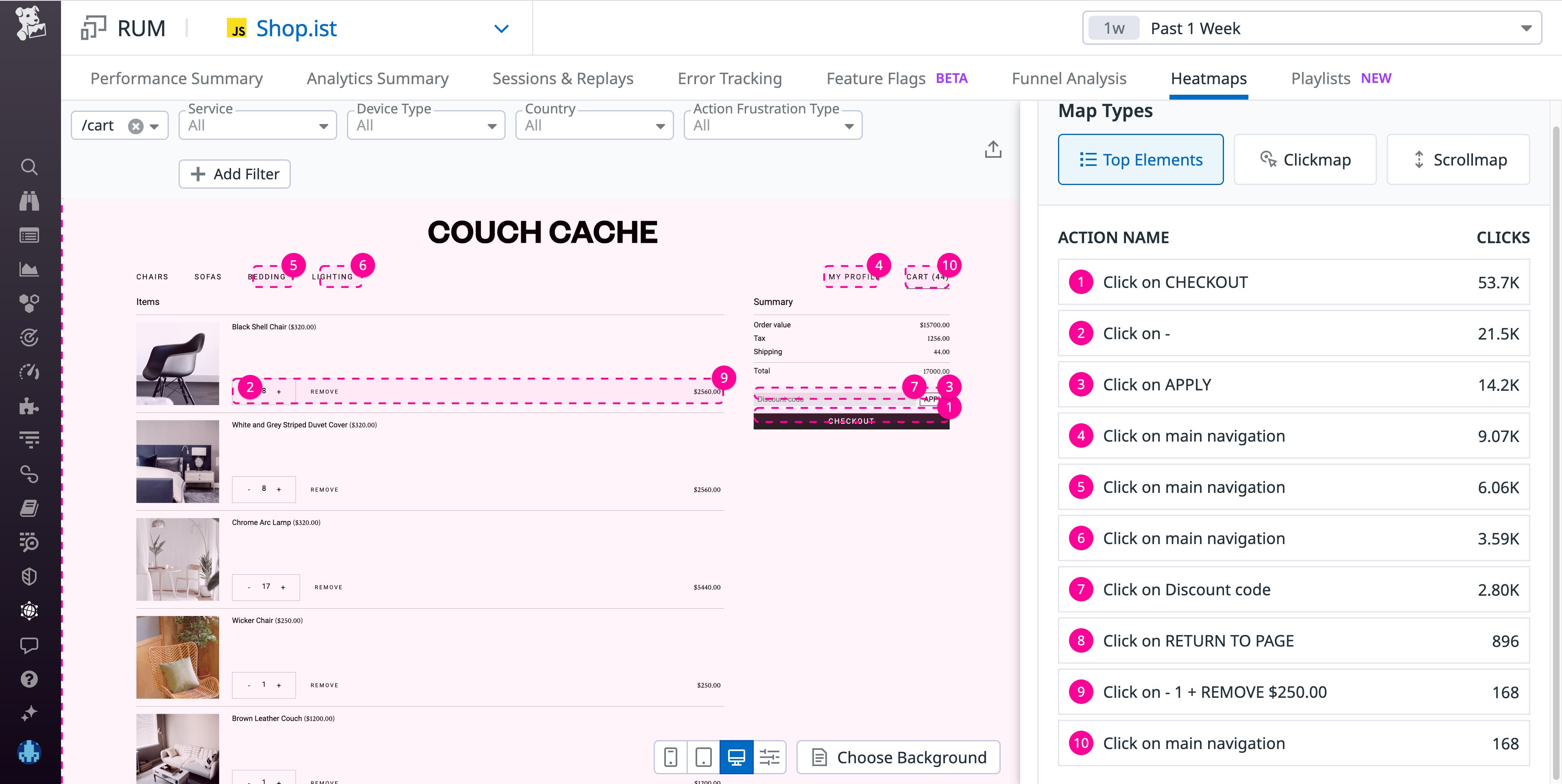 The Top Elements view ranks each element on the page based on frequency of user interaction. The Top Elements view ranks each element on the page based on frequency of user interaction.