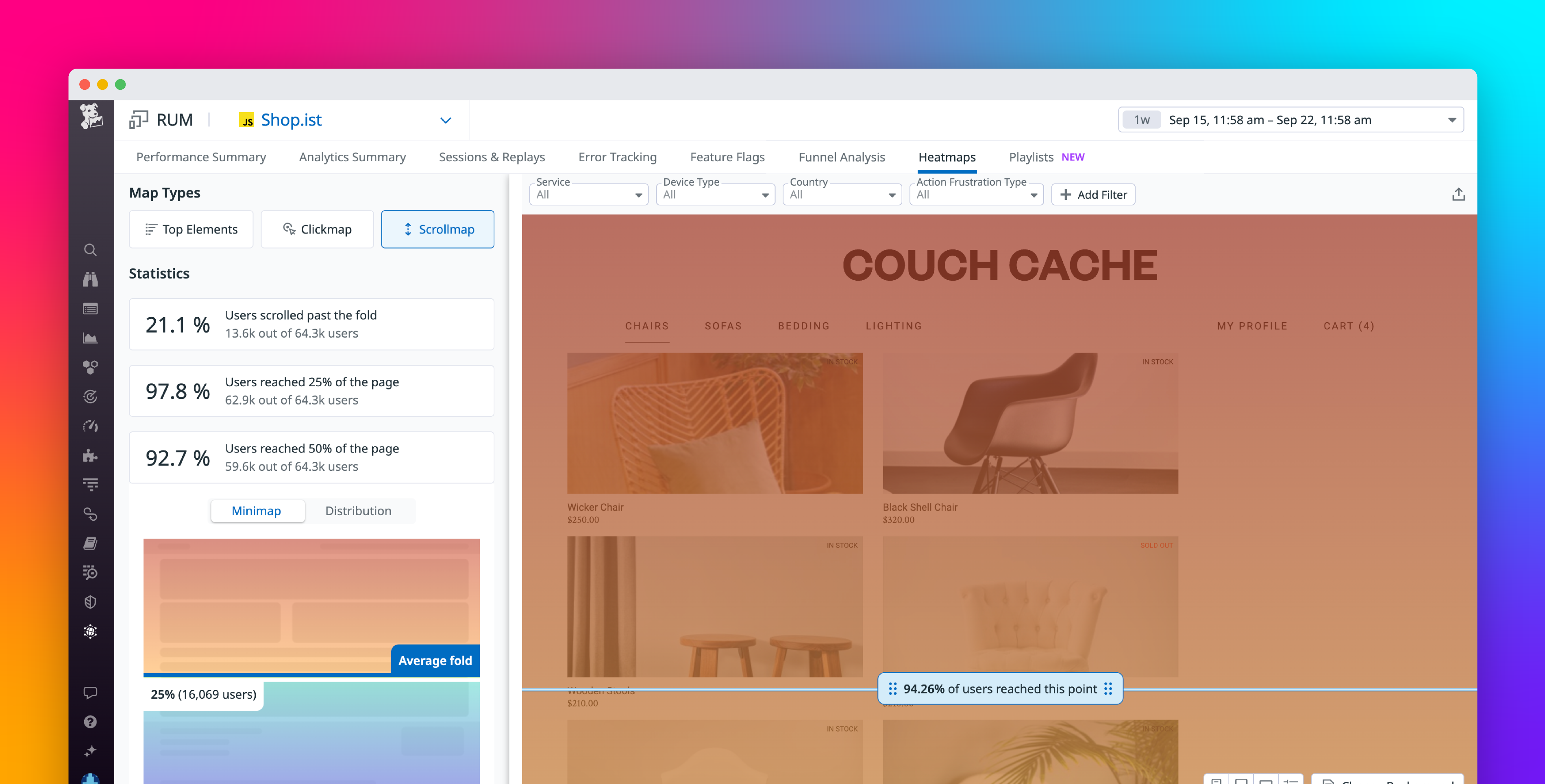 Visualize user interactions with your pages by using Scroll Maps in Datadog Heatmaps