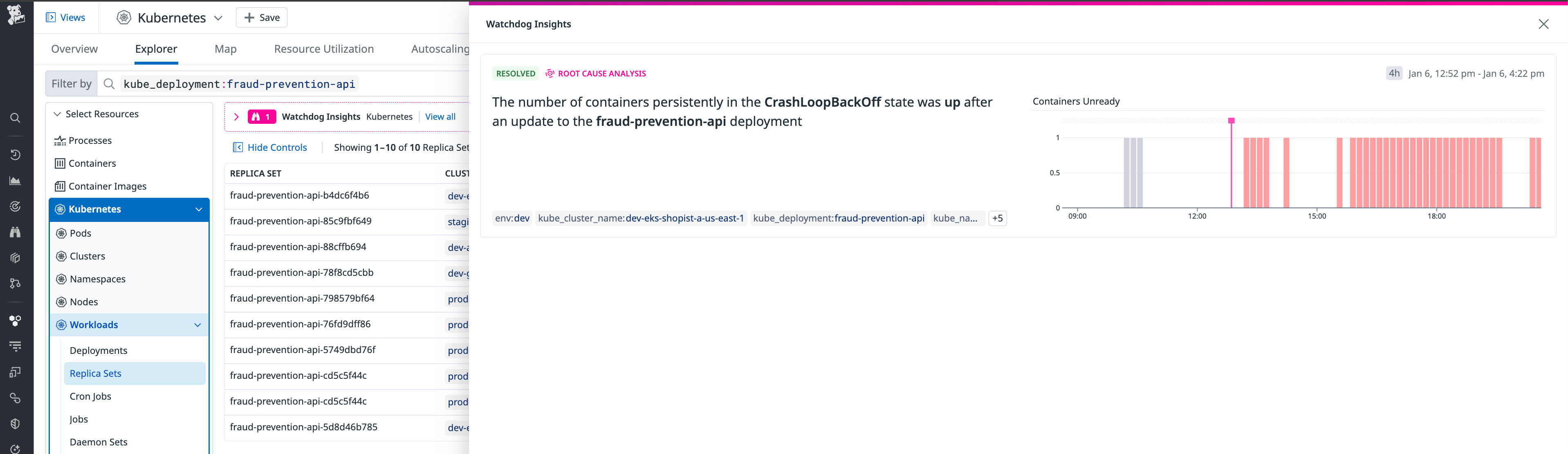 An alert surfaced within the Kubernetes Explorer.