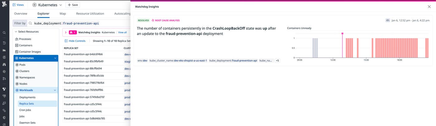 An alert surfaced within the Kubernetes Explorer. An alert surfaced within the Kubernetes Explorer.