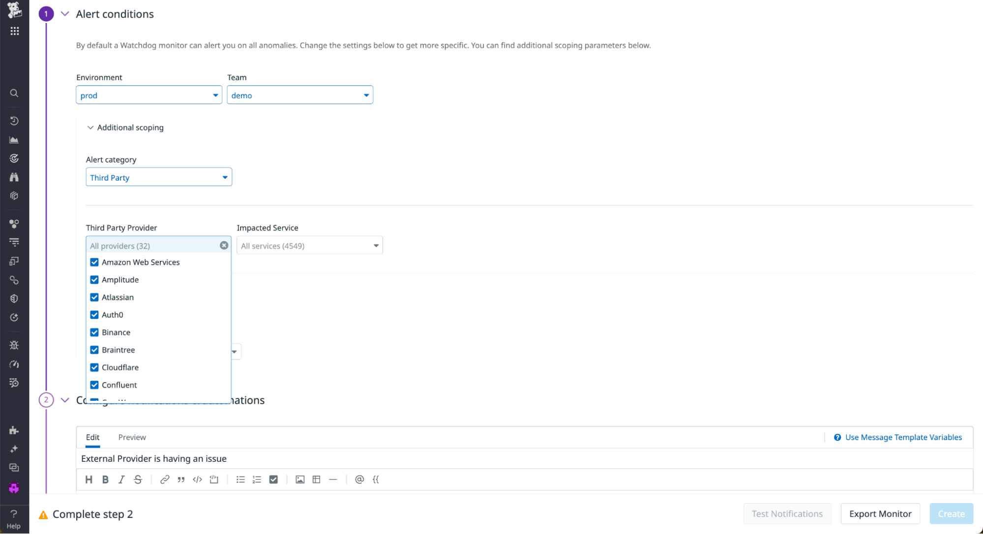 Creating a Watchdog alert for third-party outages