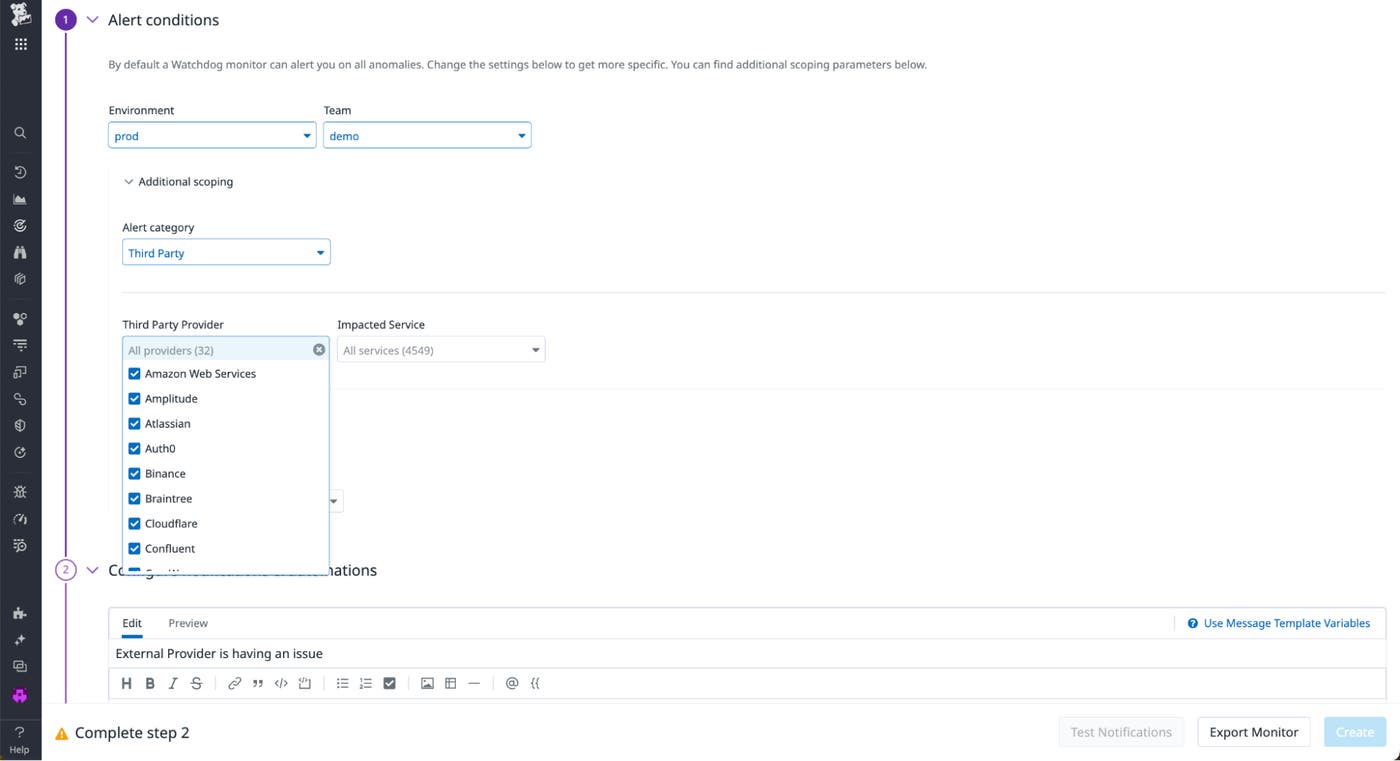 Creating a Watchdog alert for third-party outages Creating a Watchdog alert for third-party outages