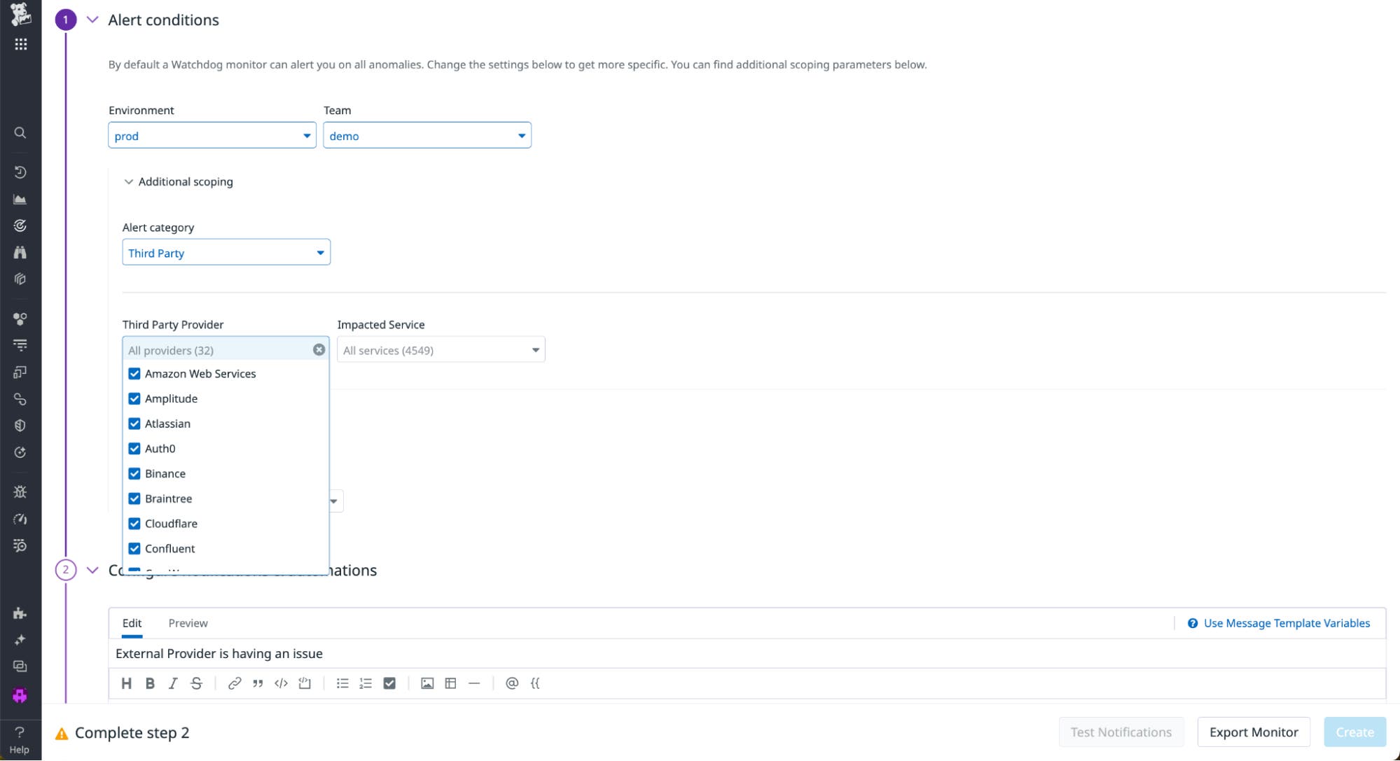 Creating a Watchdog alert for third-party outages Creating a Watchdog alert for third-party outages