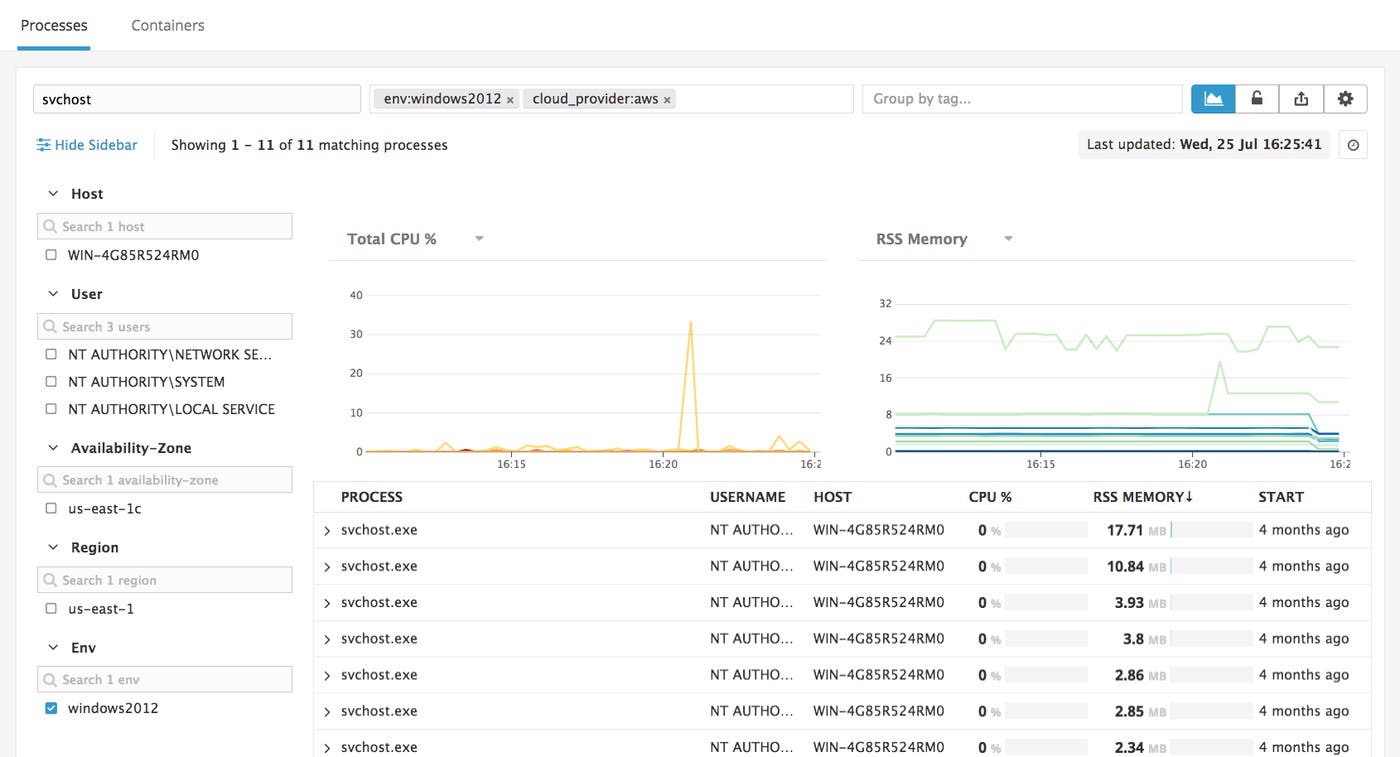 Live Process view with CPU and RSS graphs Live Process view with CPU and RSS graphs