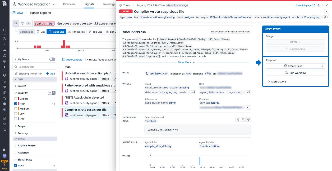Suspicious Kubernetes remote access event in Datadog Workload Protection Suspicious Kubernetes remote access event in Datadog Workload Protection