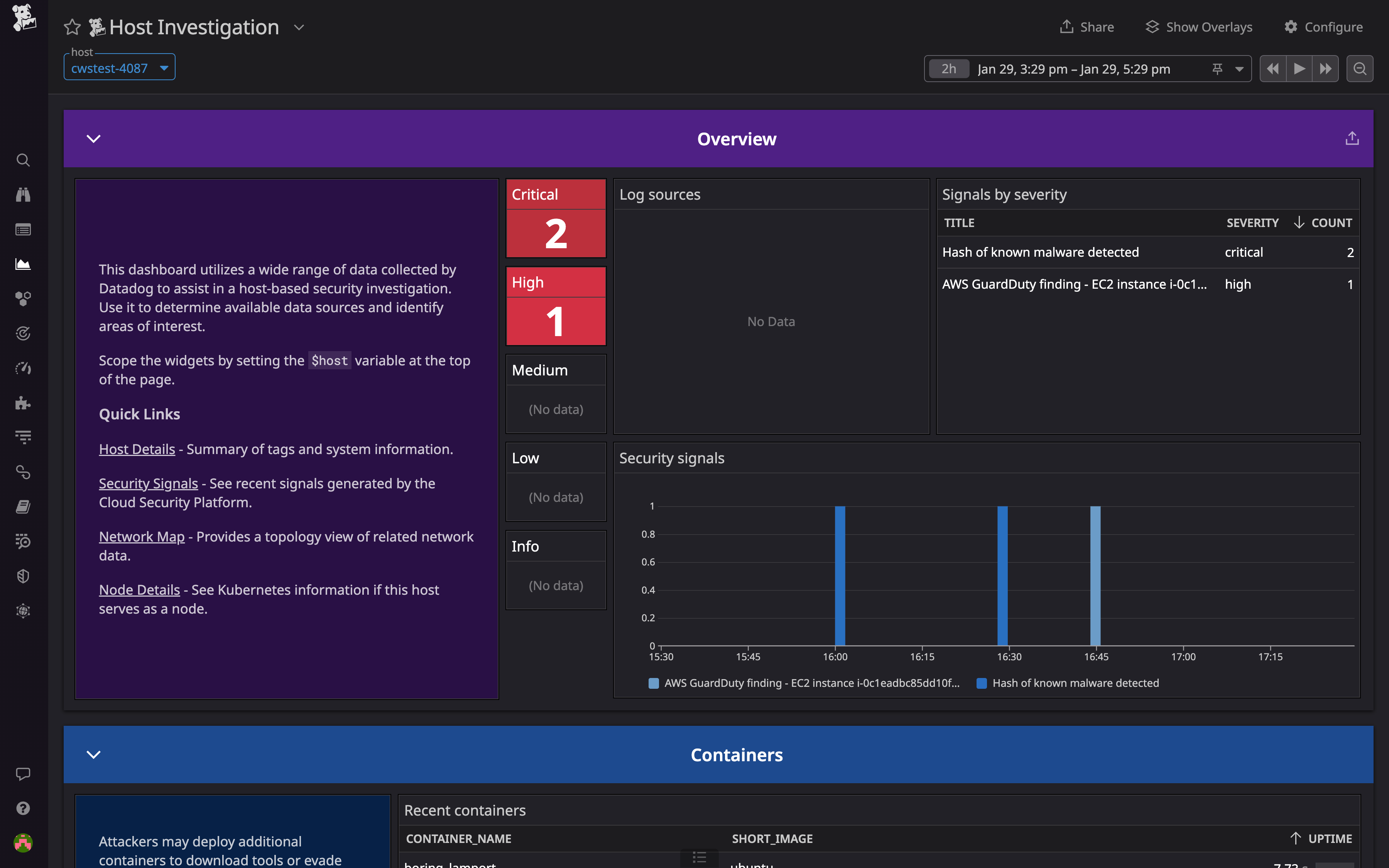 The out-of-the-box Host Investigation dashboard.