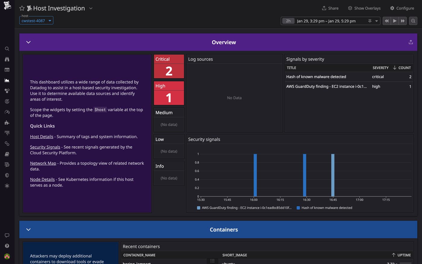 The out-of-the-box Host Investigation dashboard. The out-of-the-box Host Investigation dashboard.