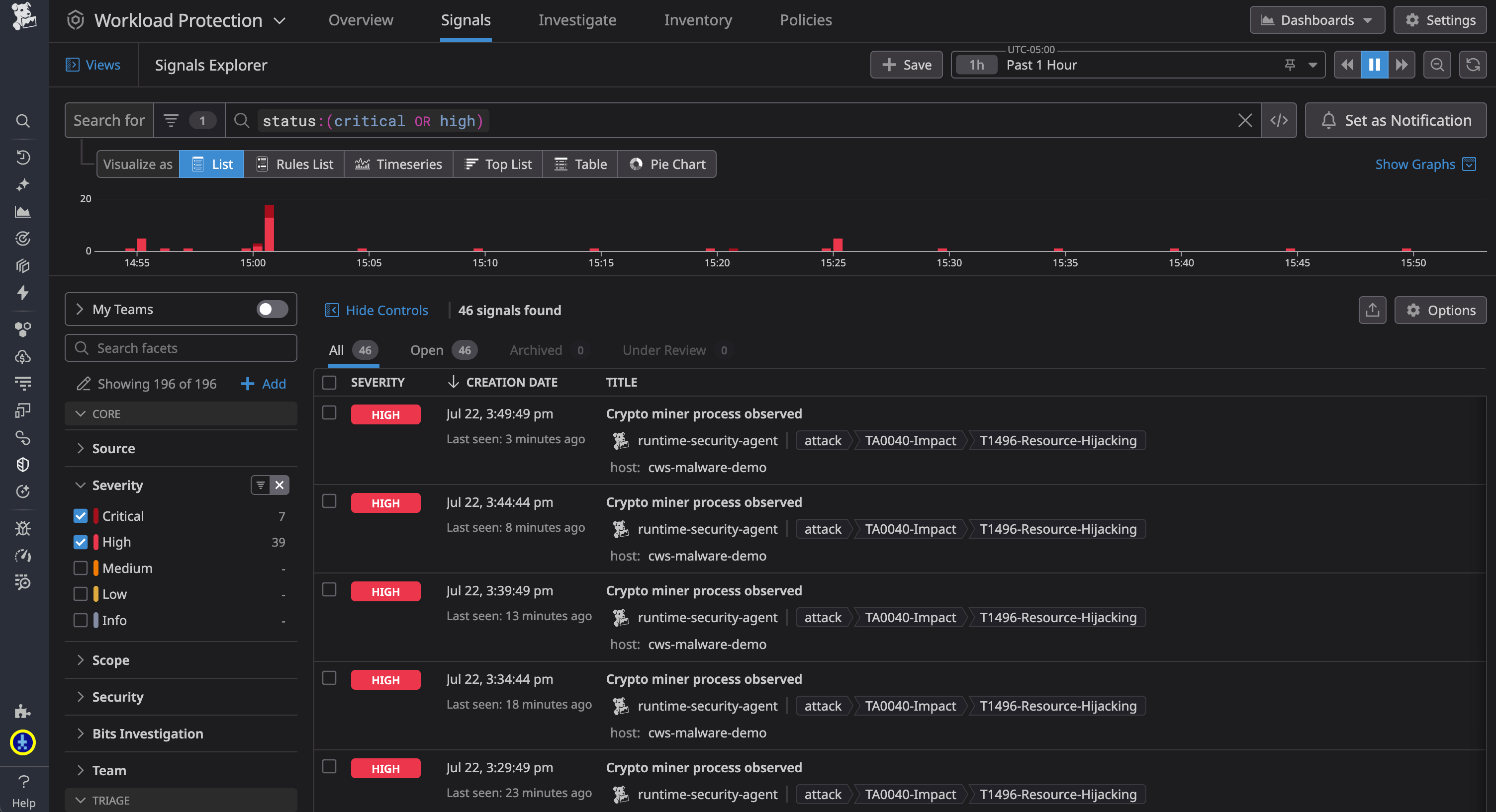 An overview of security signals in the Workload Protection Signals Explorer