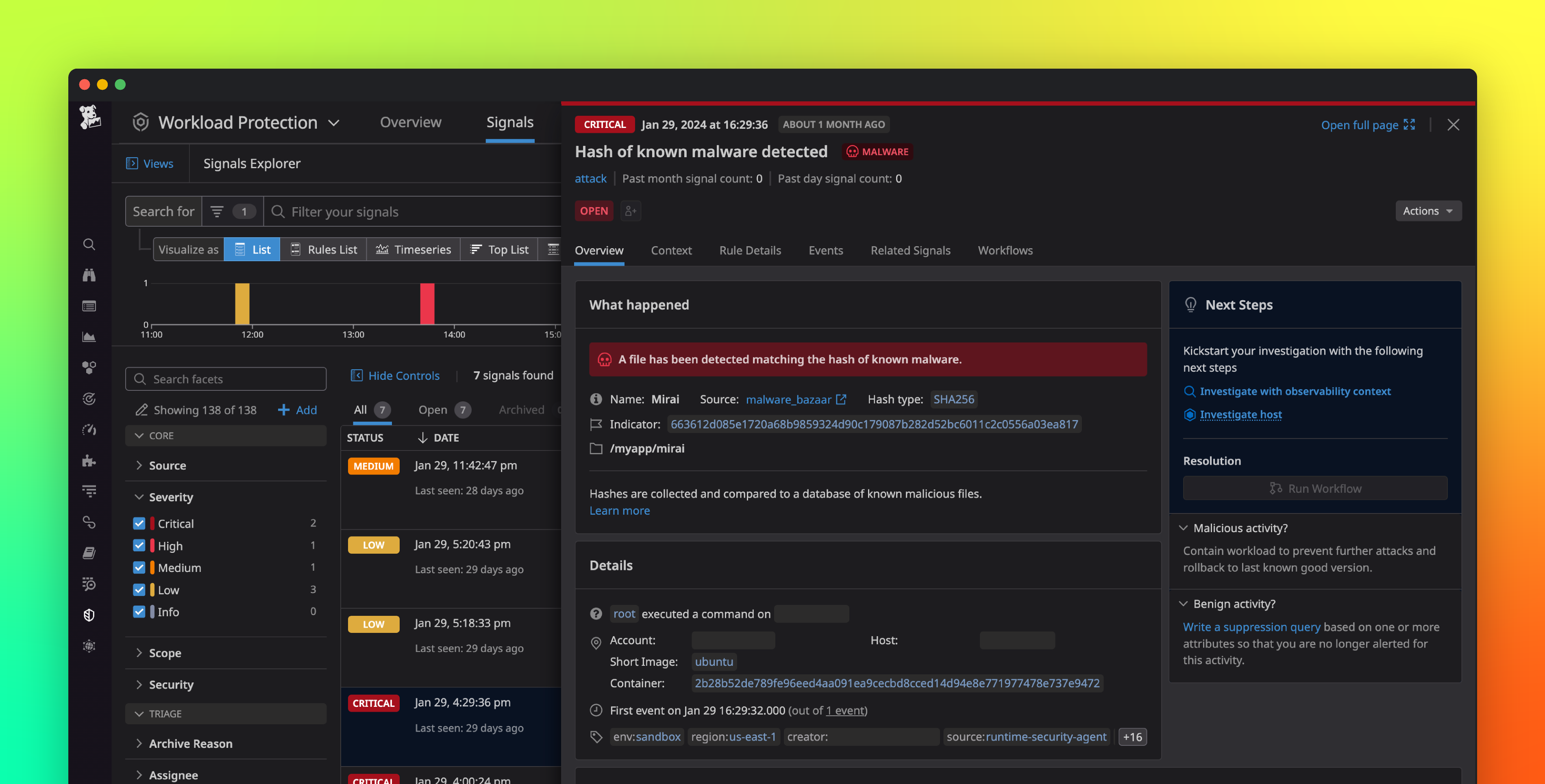 Detect malware in your containers with Datadog Workload Protection
